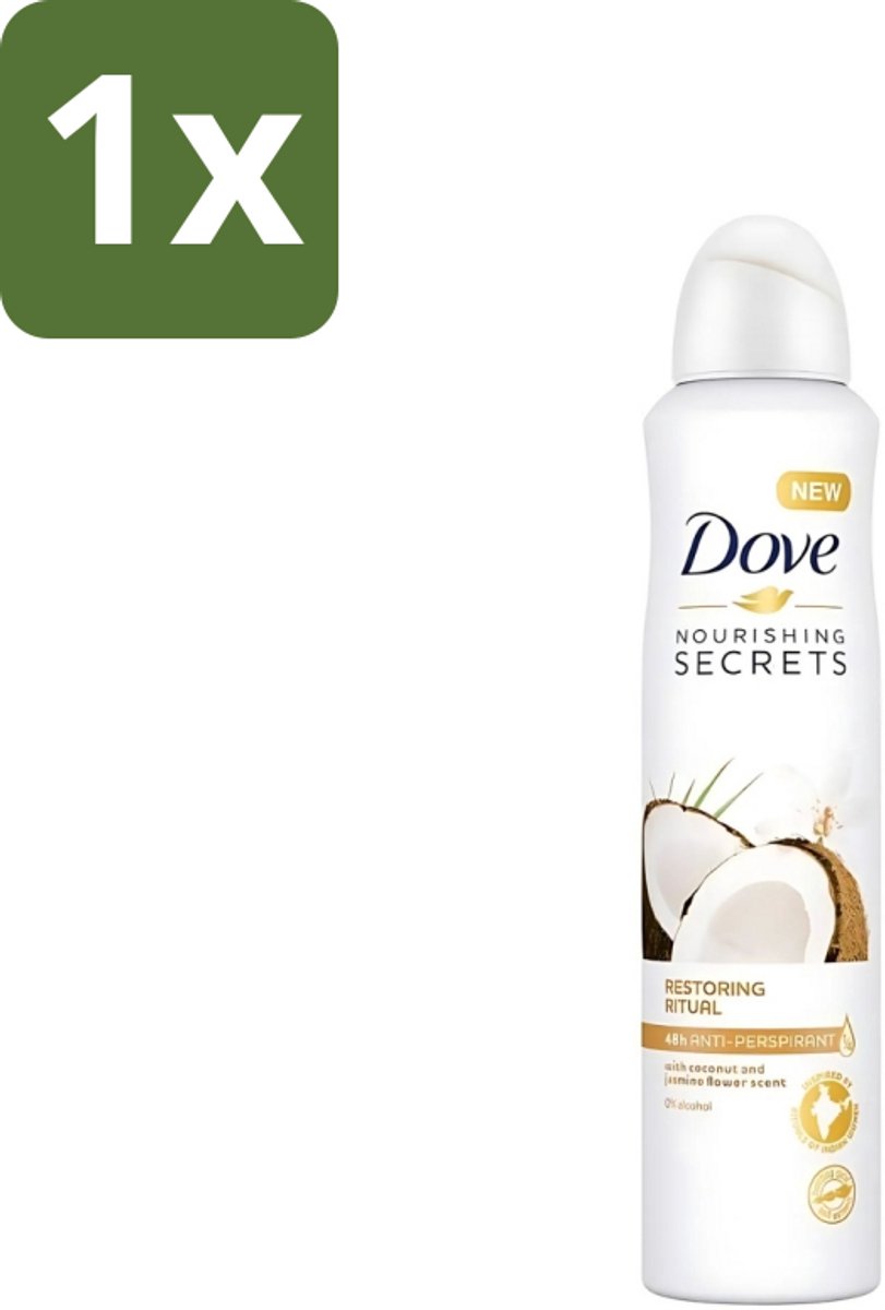 1 x Dove - Deodorant - Coconut & Jasmine Flower - Tropisch en verzorgend - 250 ml - Dove Deodorant - Kokos En Jasmijn - Anti-transpirant Spray - Verzorgende Deodorant - Geur Van Kokos En Jasmijn