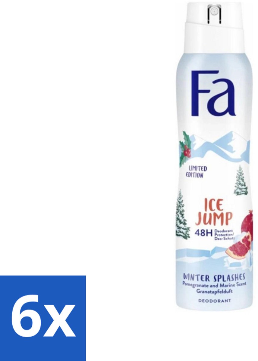 6 x Fa - Deodorant Spray - Winter Splashes Ice Jump - Koel - 48 uur Bescherming - 150 ml - Deodorant Spray - Winter Splashes Ice Jump - 48 Uur Bescherming - Koel - Fris
