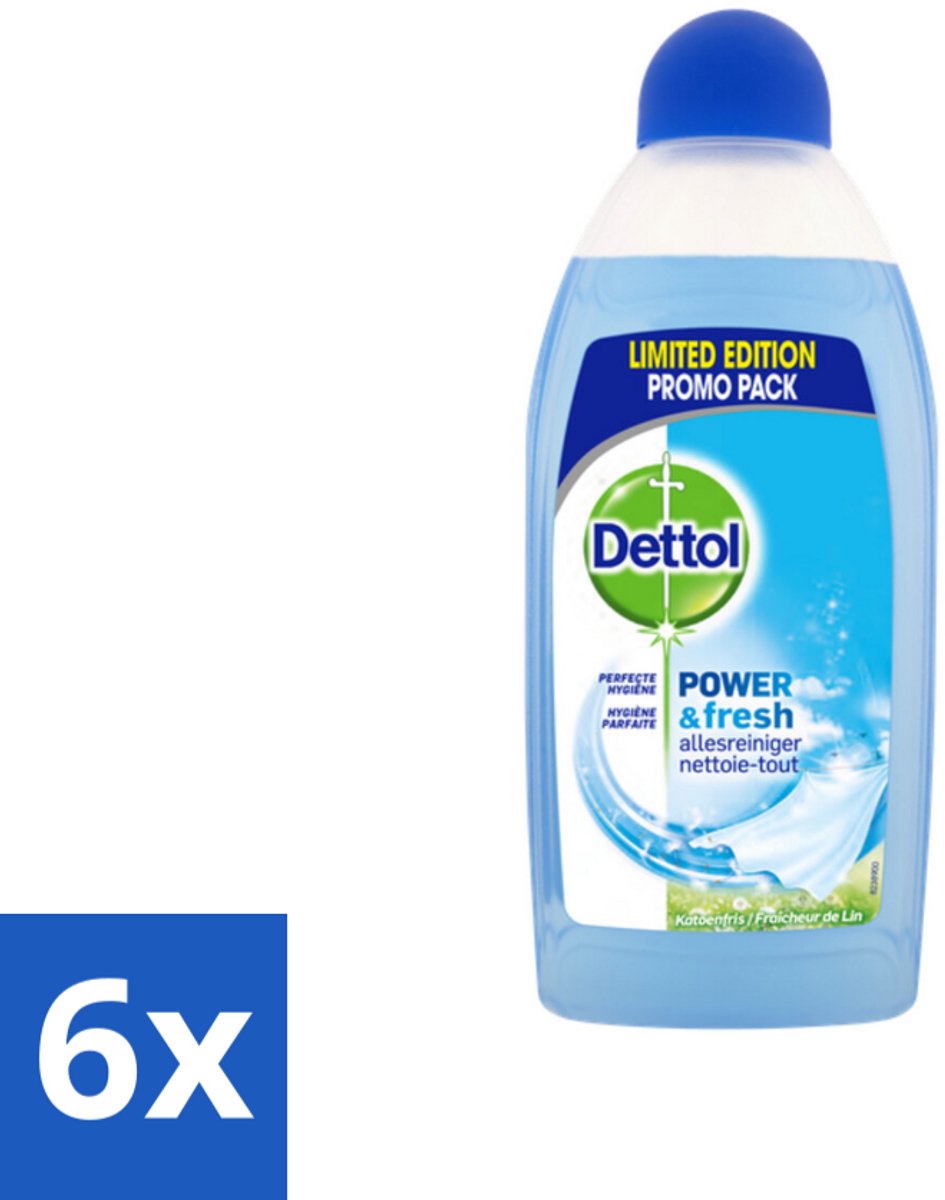 6 x Dettol Power & Fresh Allesreiniger Katoenfris 500 ml - Allesreiniger - Vet Verwijderen - Voedselresten Verwijderen - Vuil Verwijderen - Katoenfris Geur
