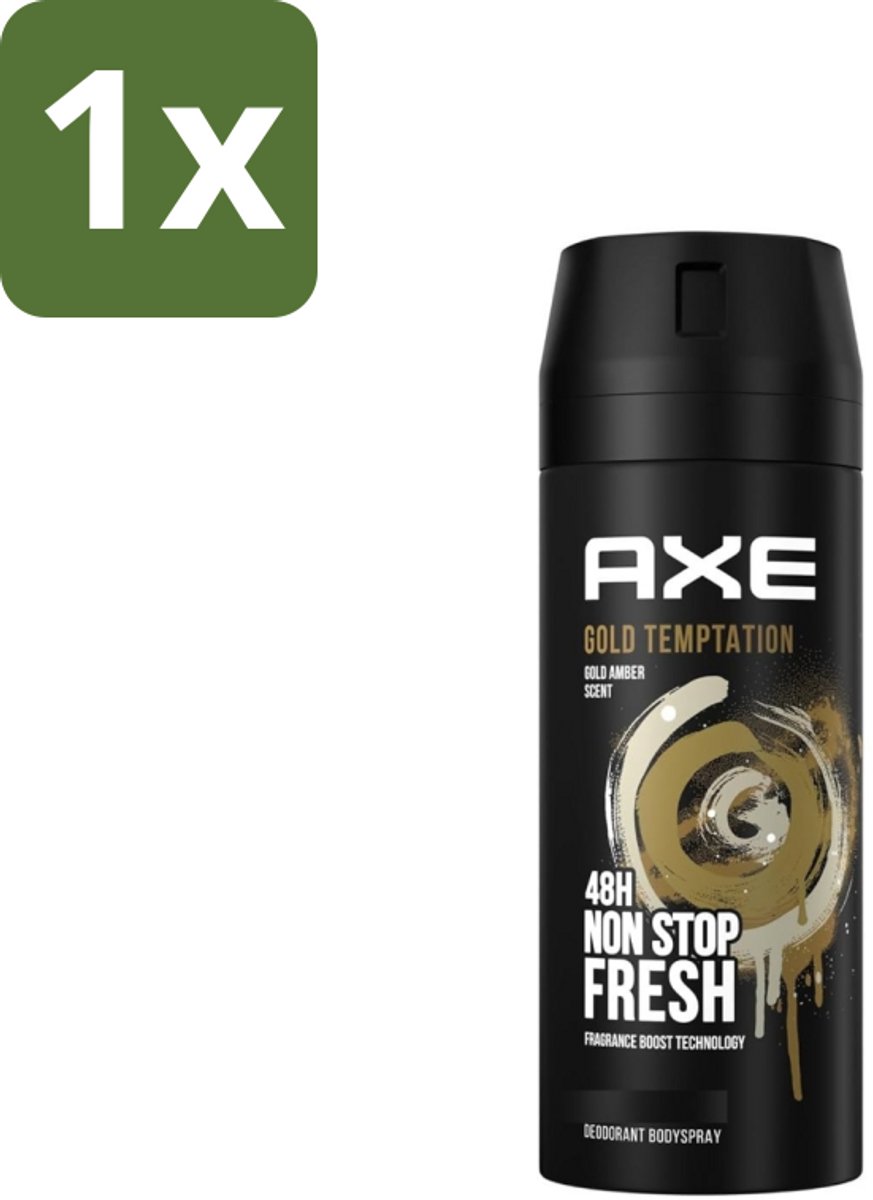 1 x Axe - Deodorant Bodyspray - 48hrs Non Stop Fresh - Gold Temptation - Gold Amber - 150 ml - Deodorant Bodyspray - Frisheid - Geur - Citrus - Kruiden
