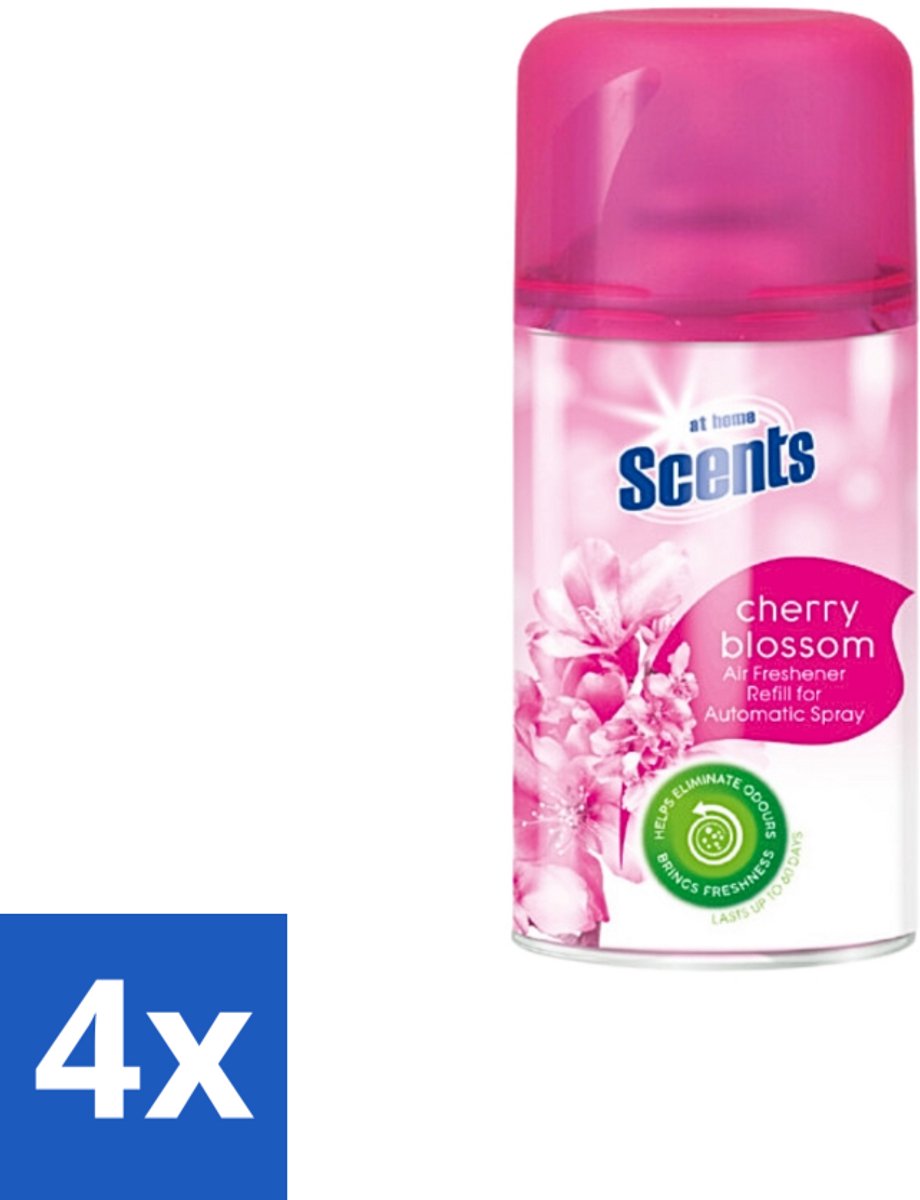 4 x At Home - Scents - Navulling - Cherry Blossom - Verfrissend - 250 ml - Kersenbloesem - Lentegeur - Frisse Geur - Luchtverfrisser - Geurverspreiding