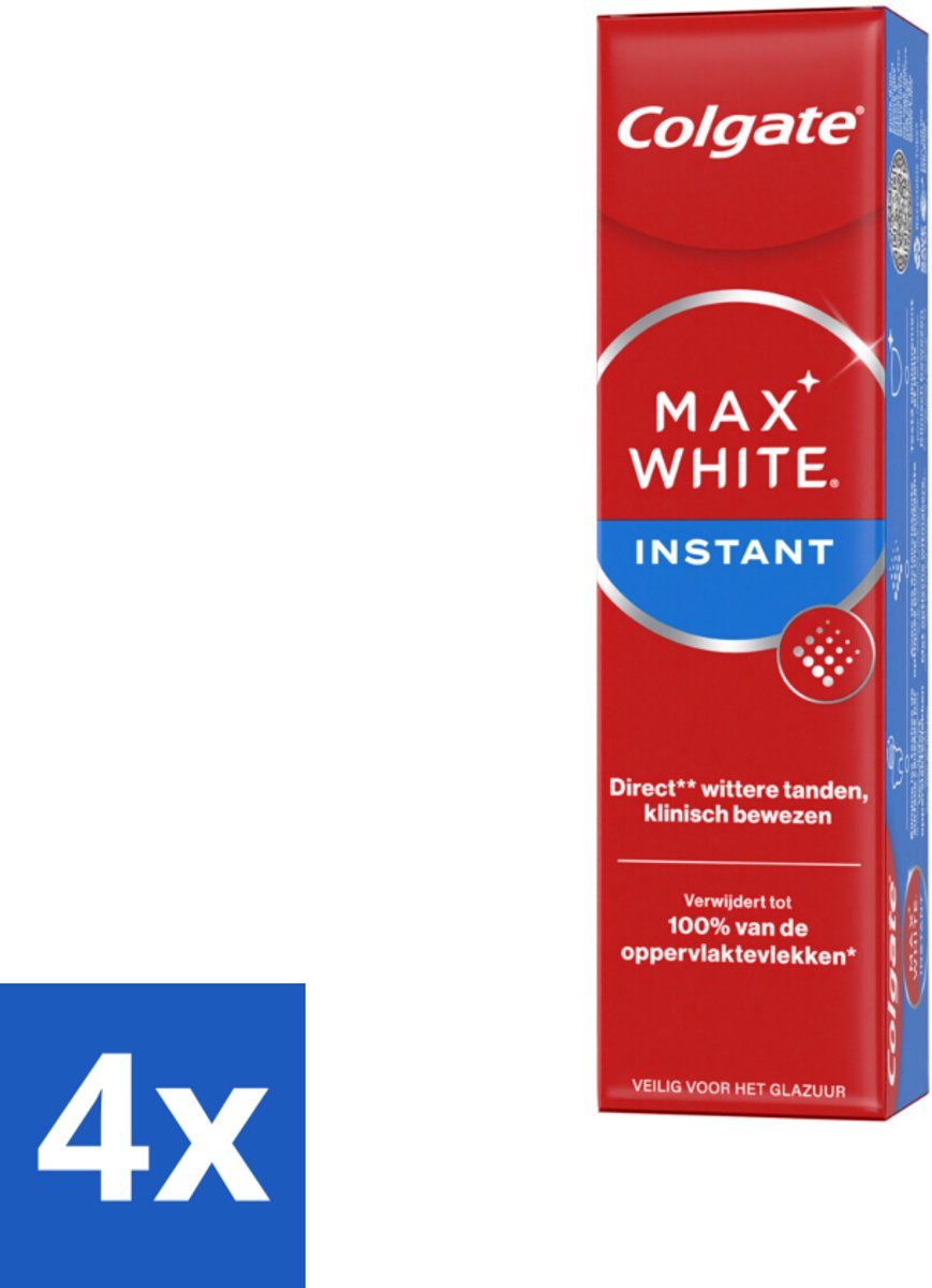 4 x Colgate Tandpasta Max White Optic 75 ml - Tandpasta - Witte Tanden - Optische Whitening - Direct Wittere Tanden - Tanden Poetsen