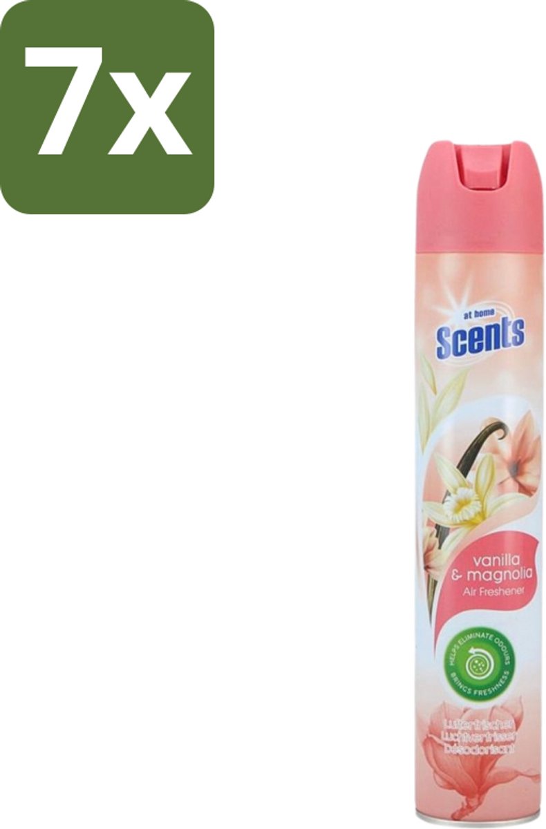 7 x At Home - Scents - Luchtverfrisser - Vanilla & Magnolia - Verwijdert Vieze Geurtjes - 400 ml - Luchtverfrisser - Geur - Vieze Geurtjes - Geur Neutraliseren - Geur Verspreiding