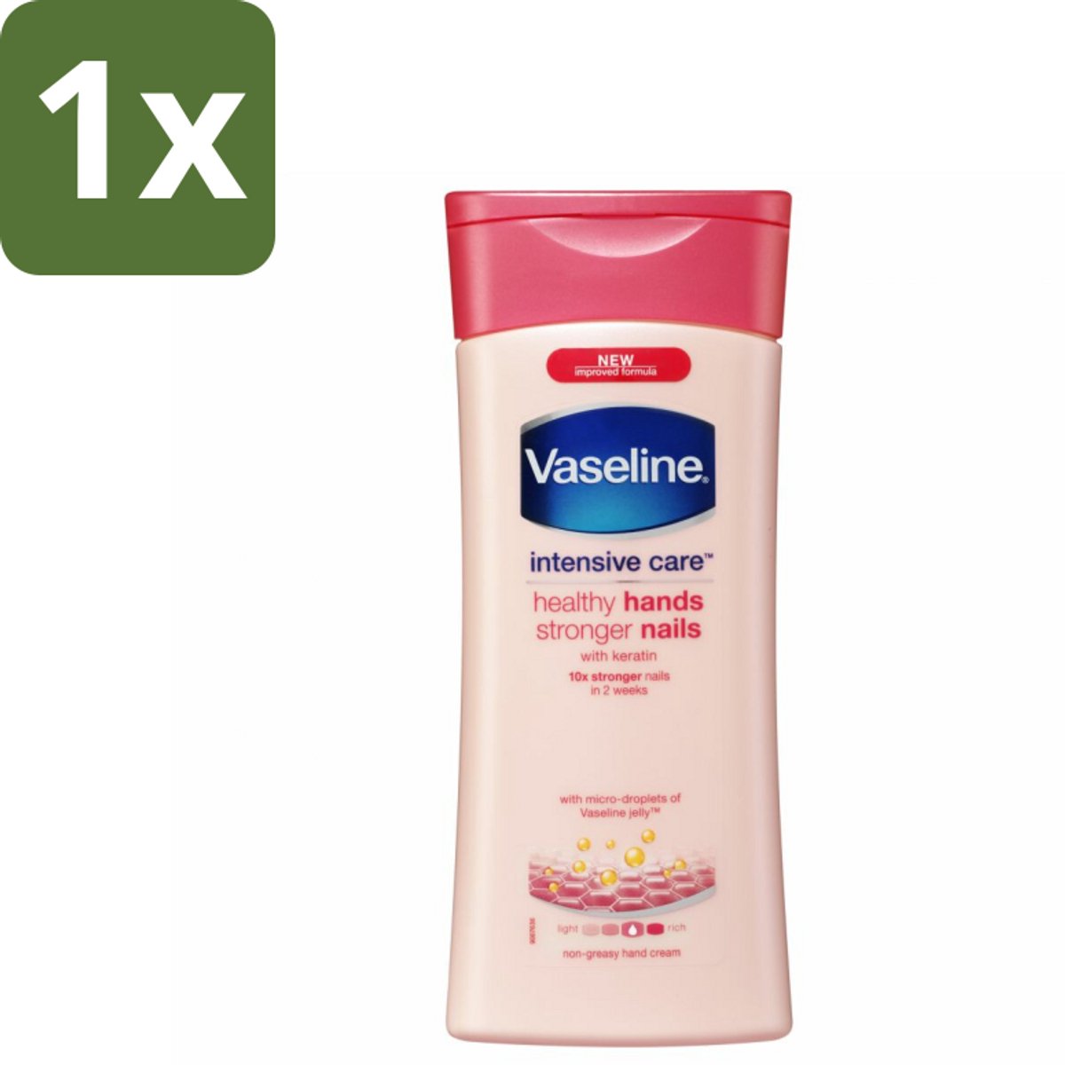1 x Vaseline Handcreme Healthy Hands & Stronger Nails 200 ml - Handcrème - Nagelversterking - Keratine - Hydratatie - Handverzorging