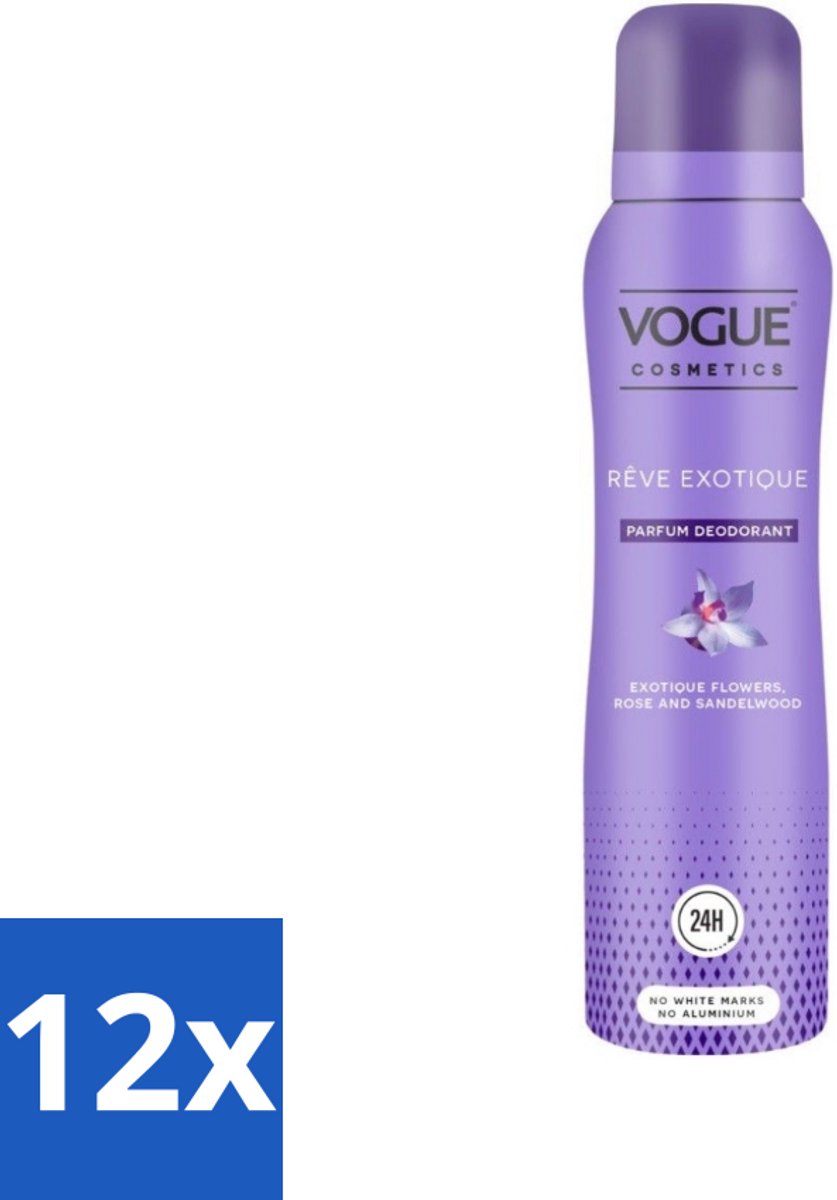 12 x Vogue Reve Exotique Parfum Deodorant 150 ml - Parfum Deodorant - Deodorant Met Geur - Geurige Deodorant - Luxe Deodorant - 24 Uur Bescherming