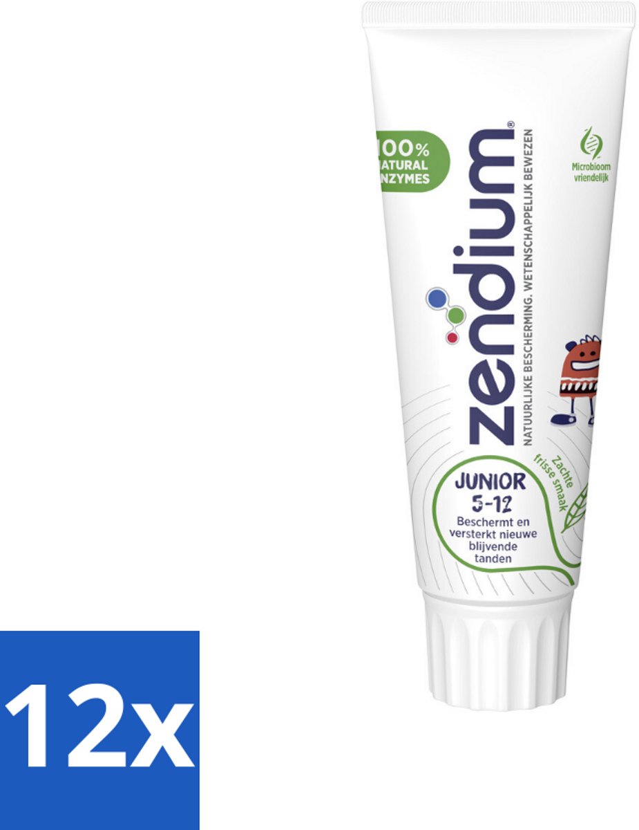 12 x Zendium Tandpasta Junior 75 ml - Tandpasta Voor Kinderen - Melktanden Beschermen - Volwassen Tanden Beschermen - Natuurlijke Enzymen - Eiwitten Voor Mond