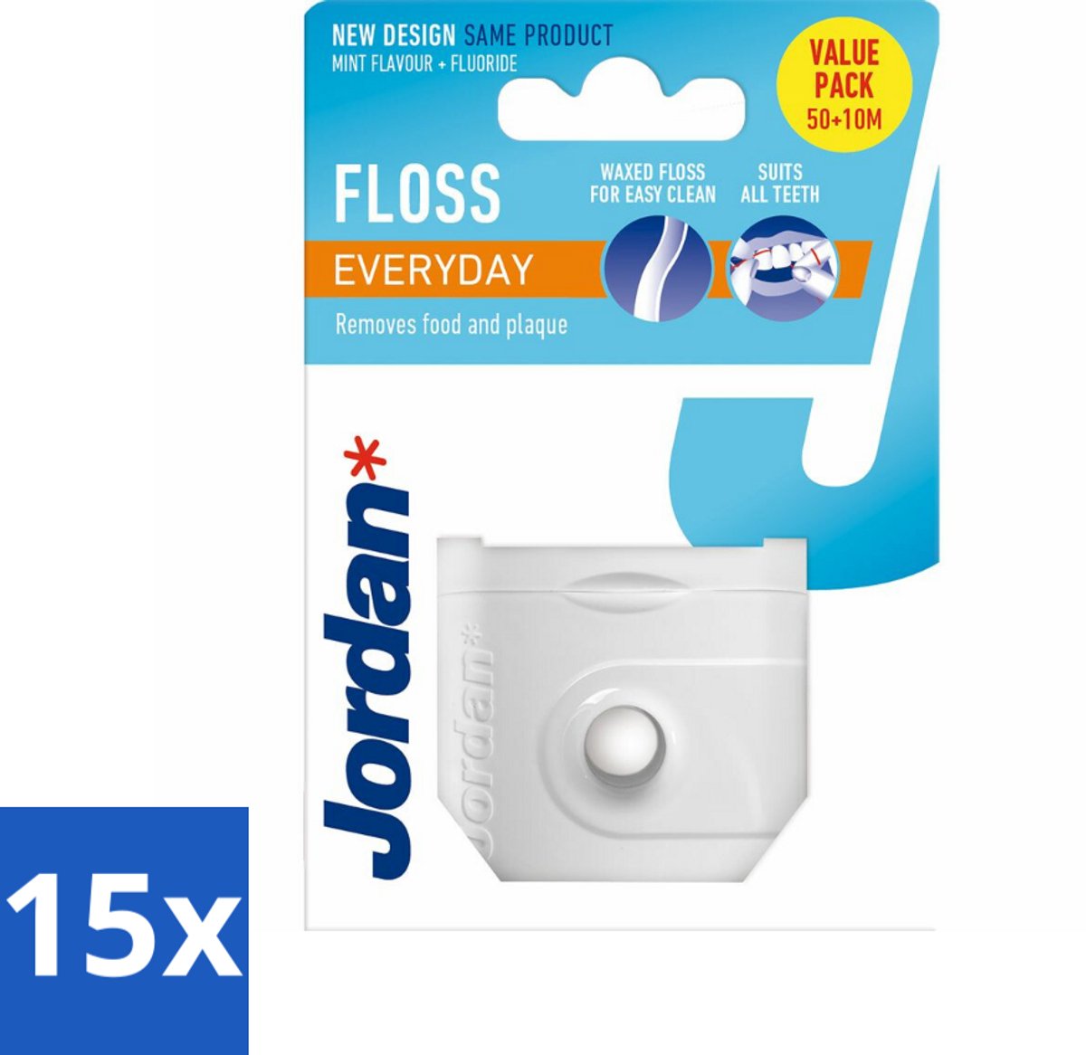 15 x Jordan Floss Everyday 50 meter - Floss - Tandfloss - Mondhygiëne - Tanden Reinigen - Floss Routine