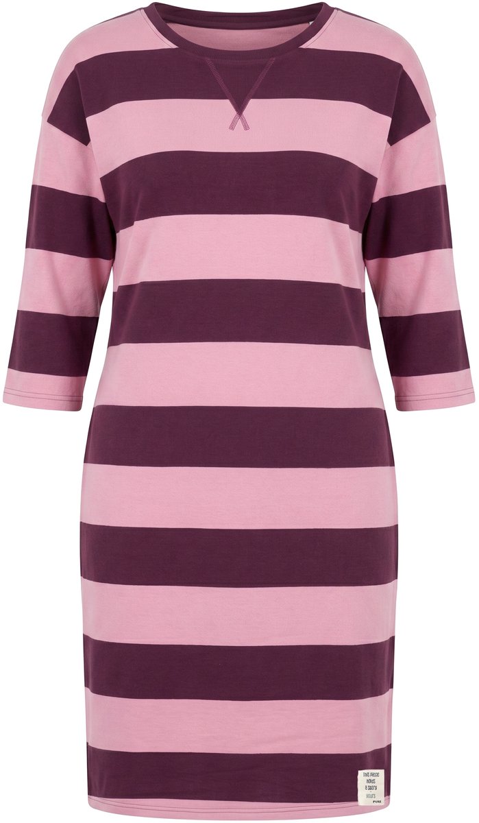 Ulla Popken - Dames - Sweatjurk strepen ronde hals 3/4-mouwen biologisch katoen - Bordeaux - Maat 54+