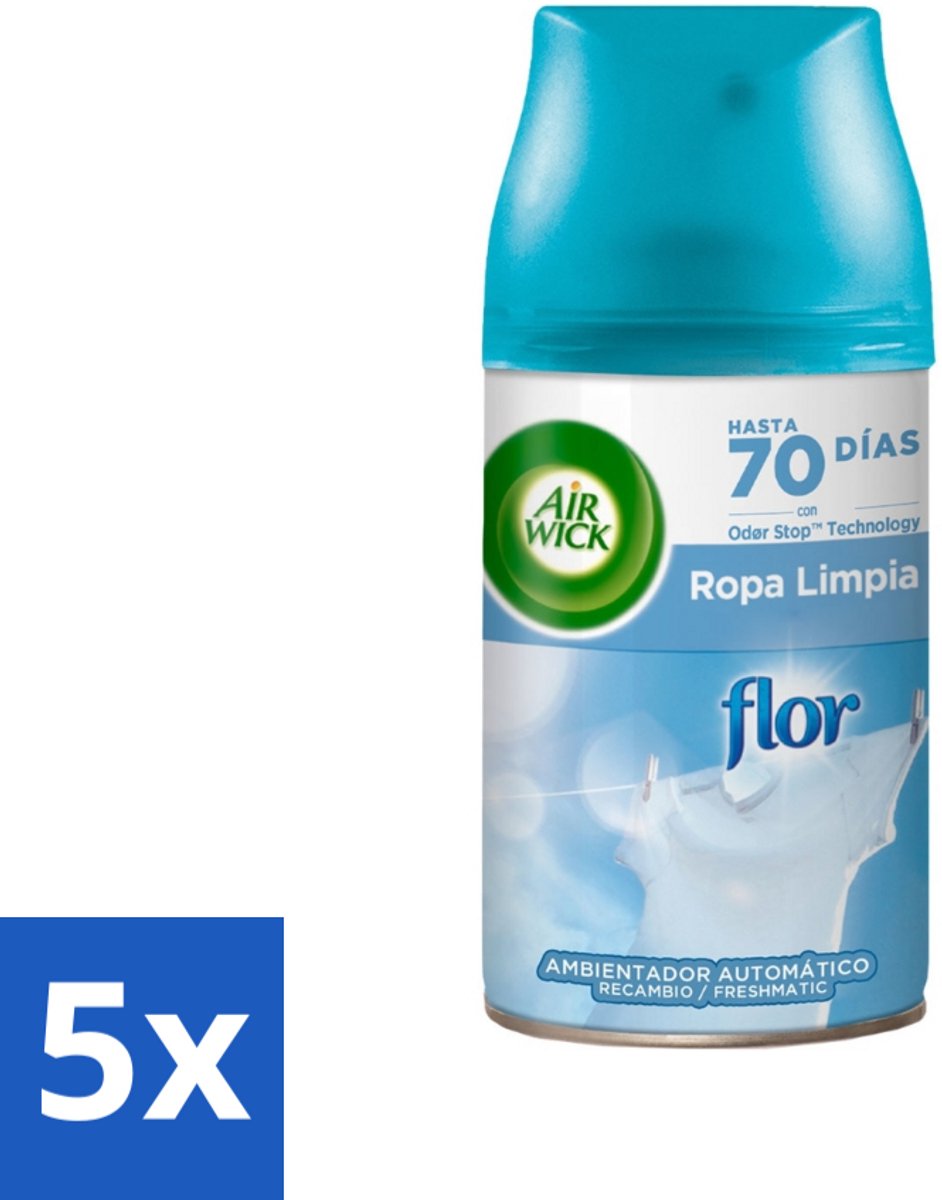 5 x Air Wick - Luchtverfrisser Navulling - Bloem & Fris - Automatische Spray - 250 ml - Luchtverfrisser - Bloemige Geur - Automatische Geurverspreiding - Geurneutralisatie - 24/7 Geurstop