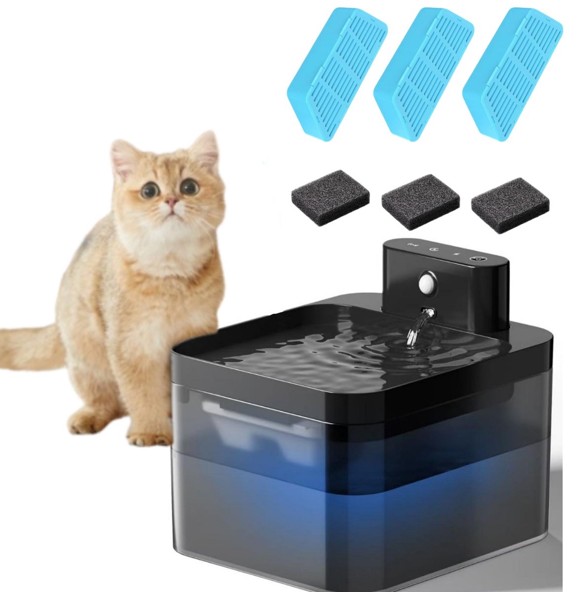 Katten drinkfontein 2,2L automatisch - huisdier drinkfontein met batterijsensor en vervangingsfilter