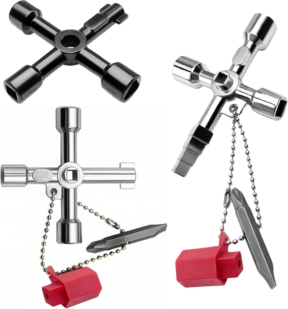 Set van 3 universele driehoekige sleutels, universeel multifunctioneel 4-weg gereedschap voor afvalbakken, elektrische kasten, meterkasten, watermeters, professionele technische sleutels