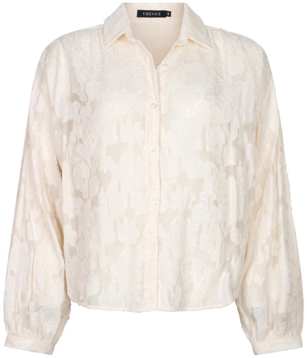 Ydence ecru dames blouse   Punt kraag   Regular fit   Structuur patroon   Knoopsluiting   Lange mouw Ecru L