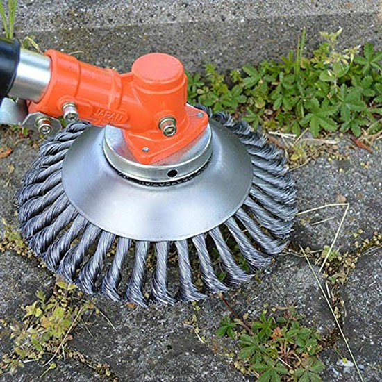 Bosmaaierborstel - Draadmaaierkop - Draadborstel voor onkruidbestrijding - Universele onkruidborstel - Tuinaccessoire - 15 x 15 cm - 25,4 mm opening - Geschikt voor maaien, onkruid wieden, struikgewas snoeien, enz. - Zilver — afbeelding 4