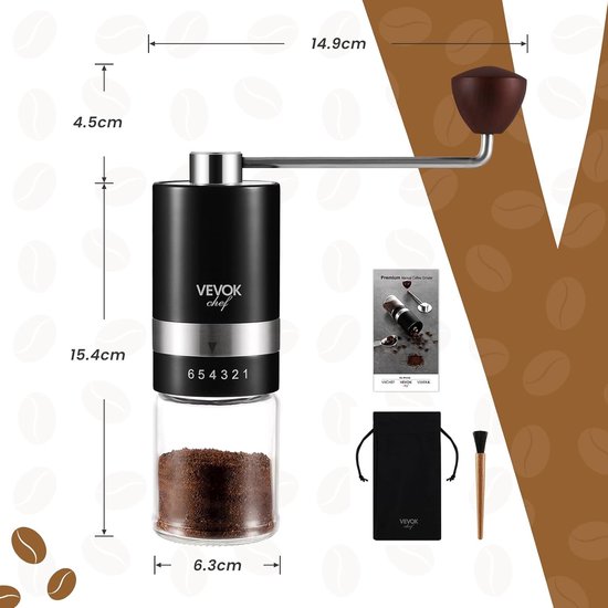 Handmatige Koffiemolen met 6 Verstelbare Maalgraden voor Espresso en French Press, RVS Conische Molen, Perfect voor Thuis, Kantoor of Reizen — afbeelding 3