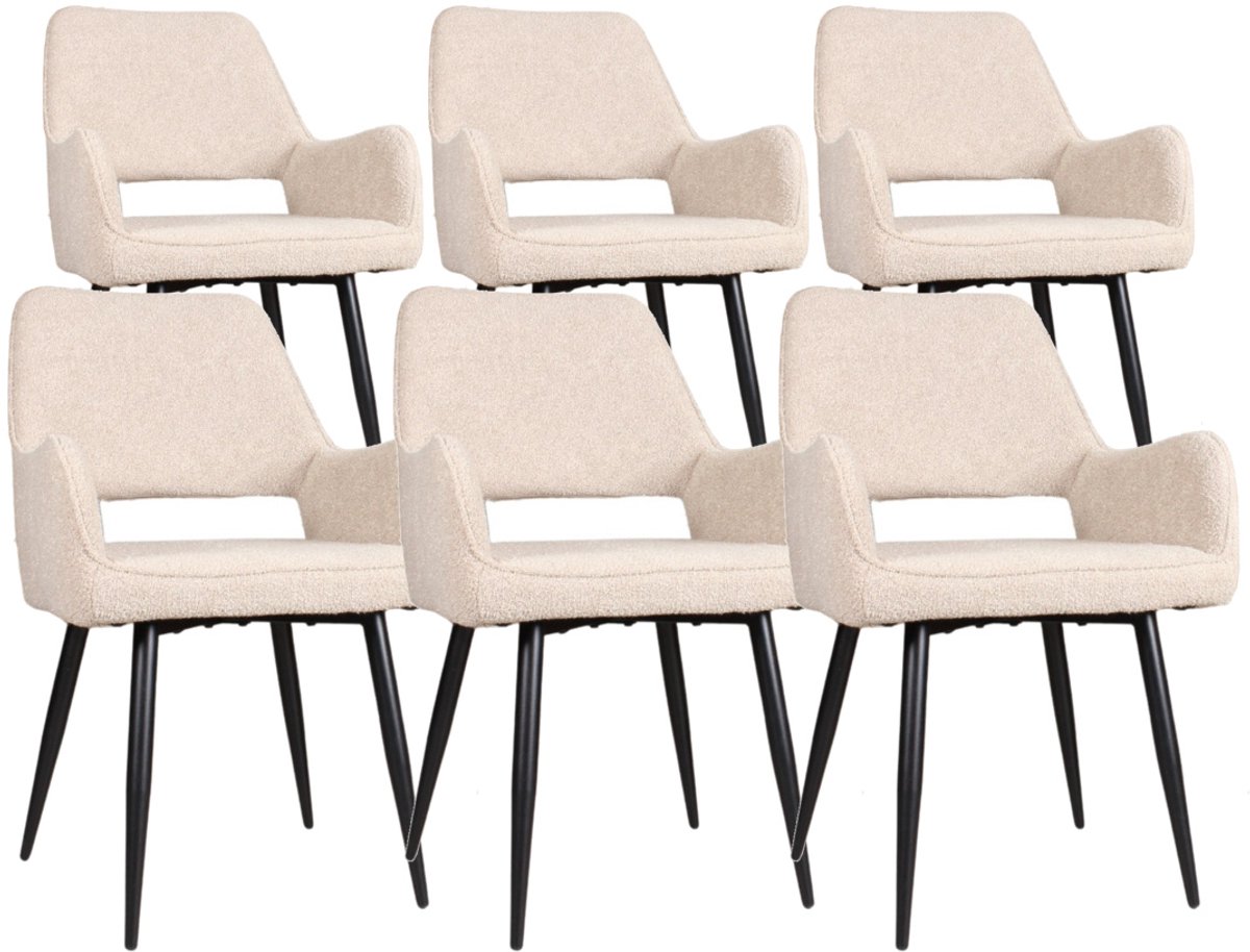 DS4U® - Lenon armstoel - Set van 6 - Beige - Boucle