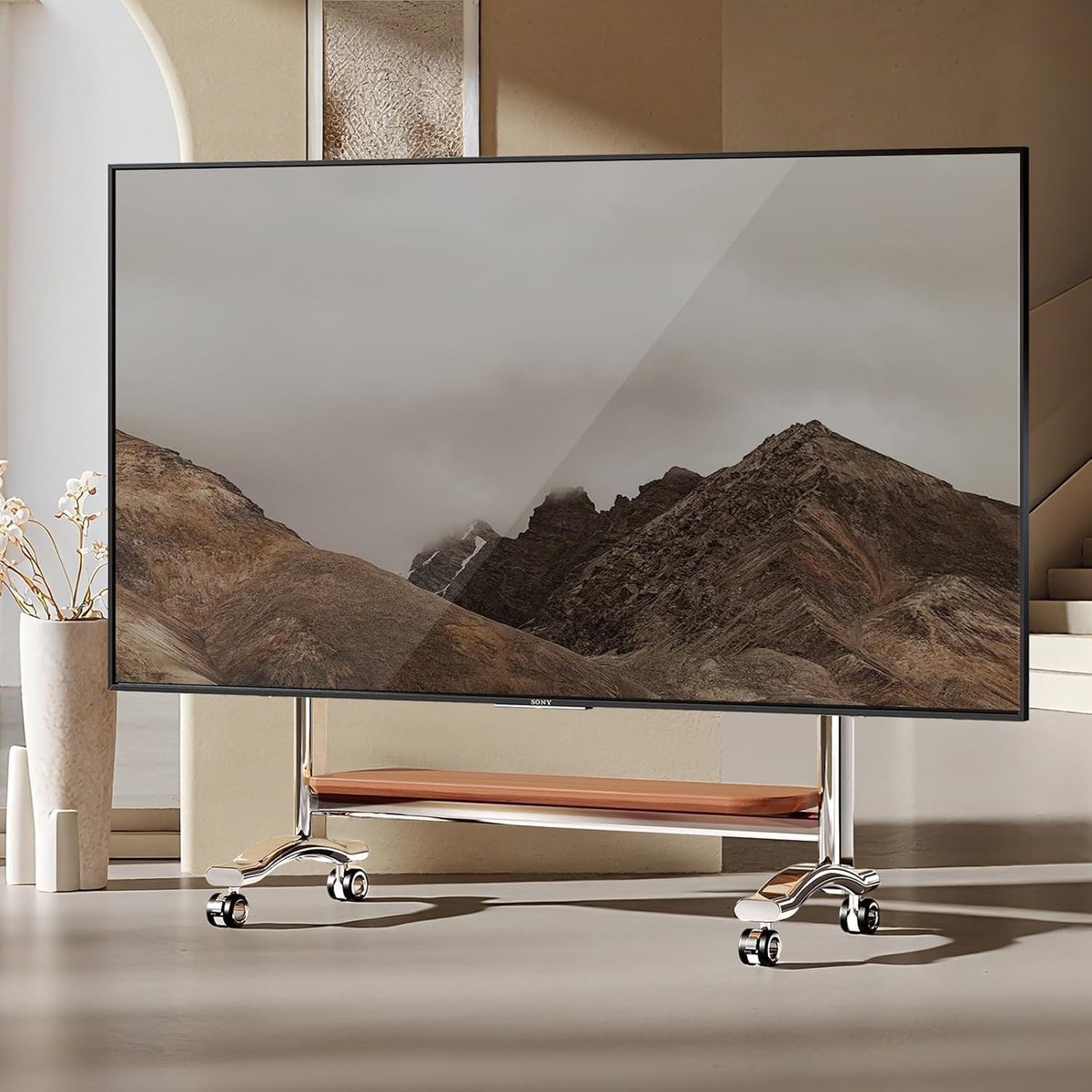 Verstelbare TV Stand op Wielen voor 50-110 Inch LCD en LED Televisies met Opbergrek en Max VESA 1200x600mm, Ideaal voor Hoekopstellingen en Tot 90kg Belastbaar