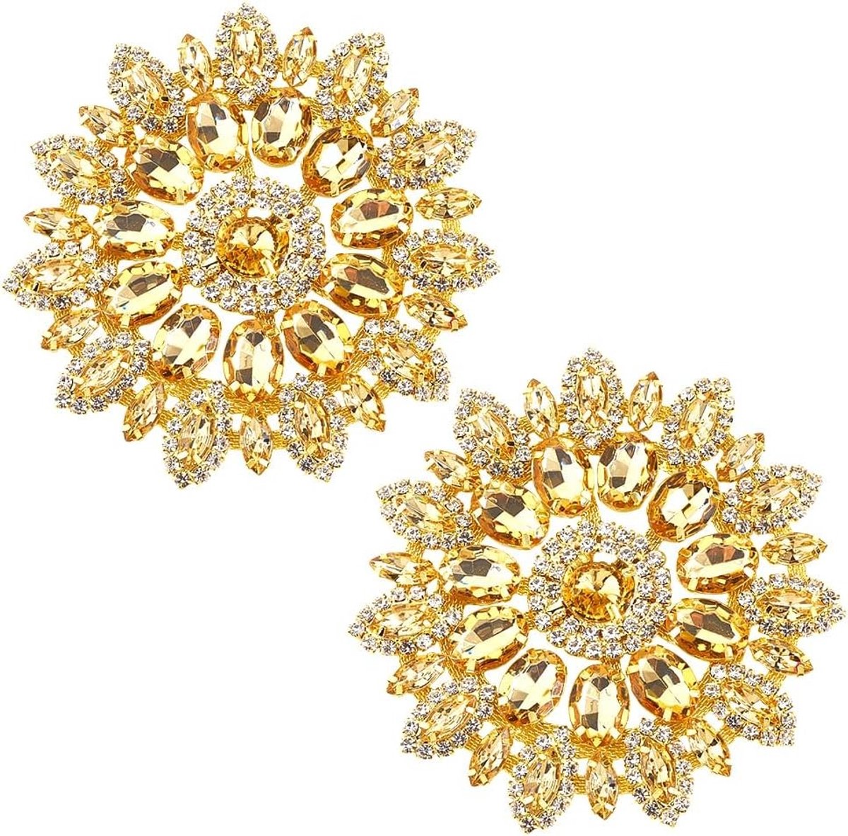 Rhinestone Bloemen Applicaties - 2 Stuks Gouden Crystal Patches voor Bruidsjurken, DIY Creaties en Feestkostuums