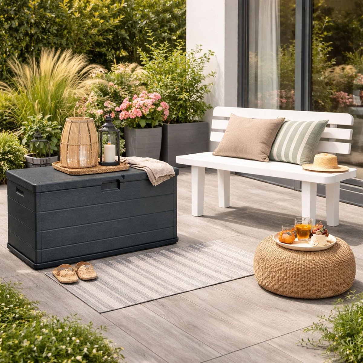 Elzusha - Plastic Opbergbox voor Tuinmeubelen - Waterproof - Anthraciet