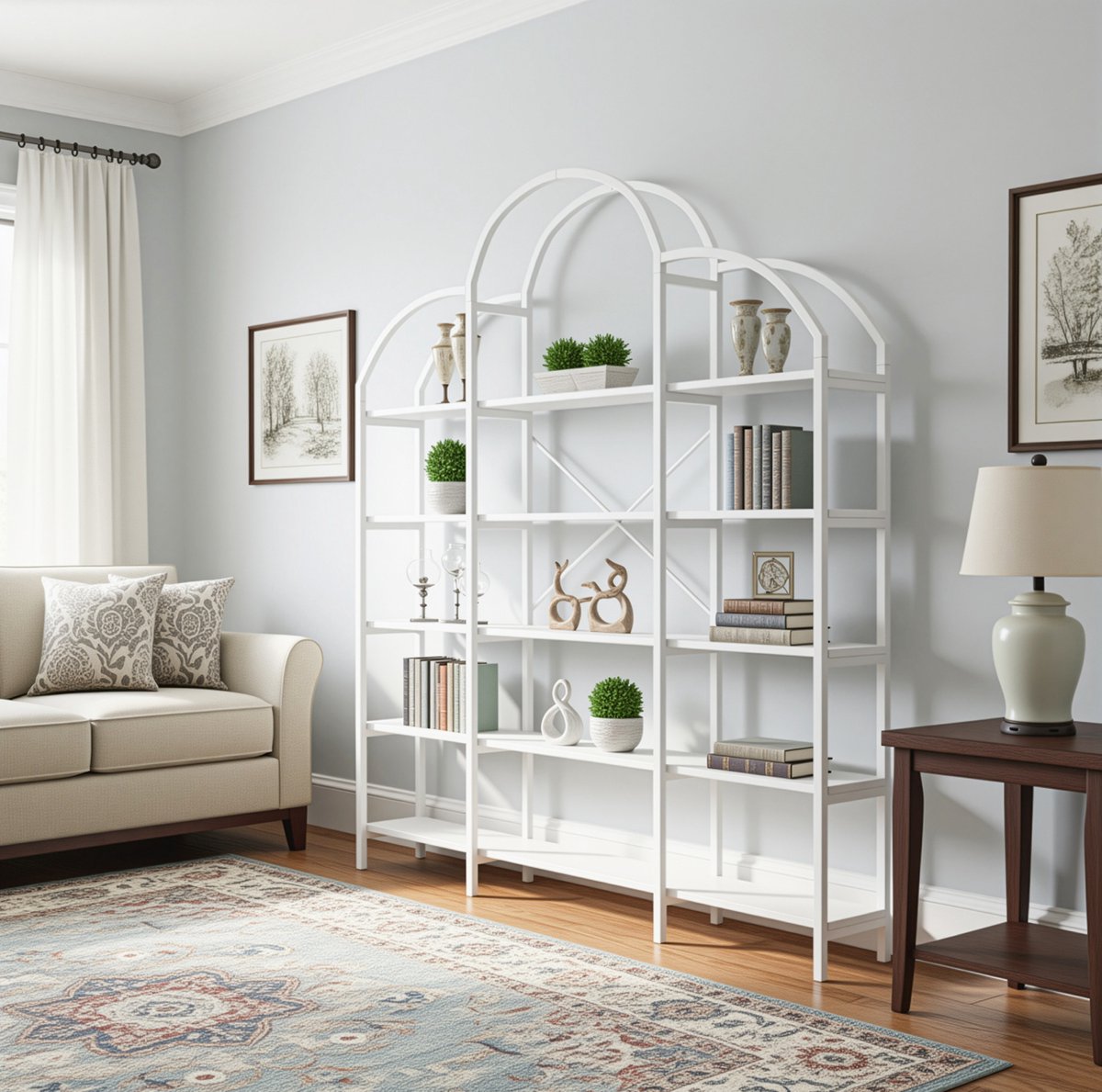 Wishdor Boekenkast - Open 5-laags opbergrek - Wolkenvormige top - Modern en strak design - Woonkamer kantoor - Metaal en MDF - Wit - 170 x 26 x 190 cm