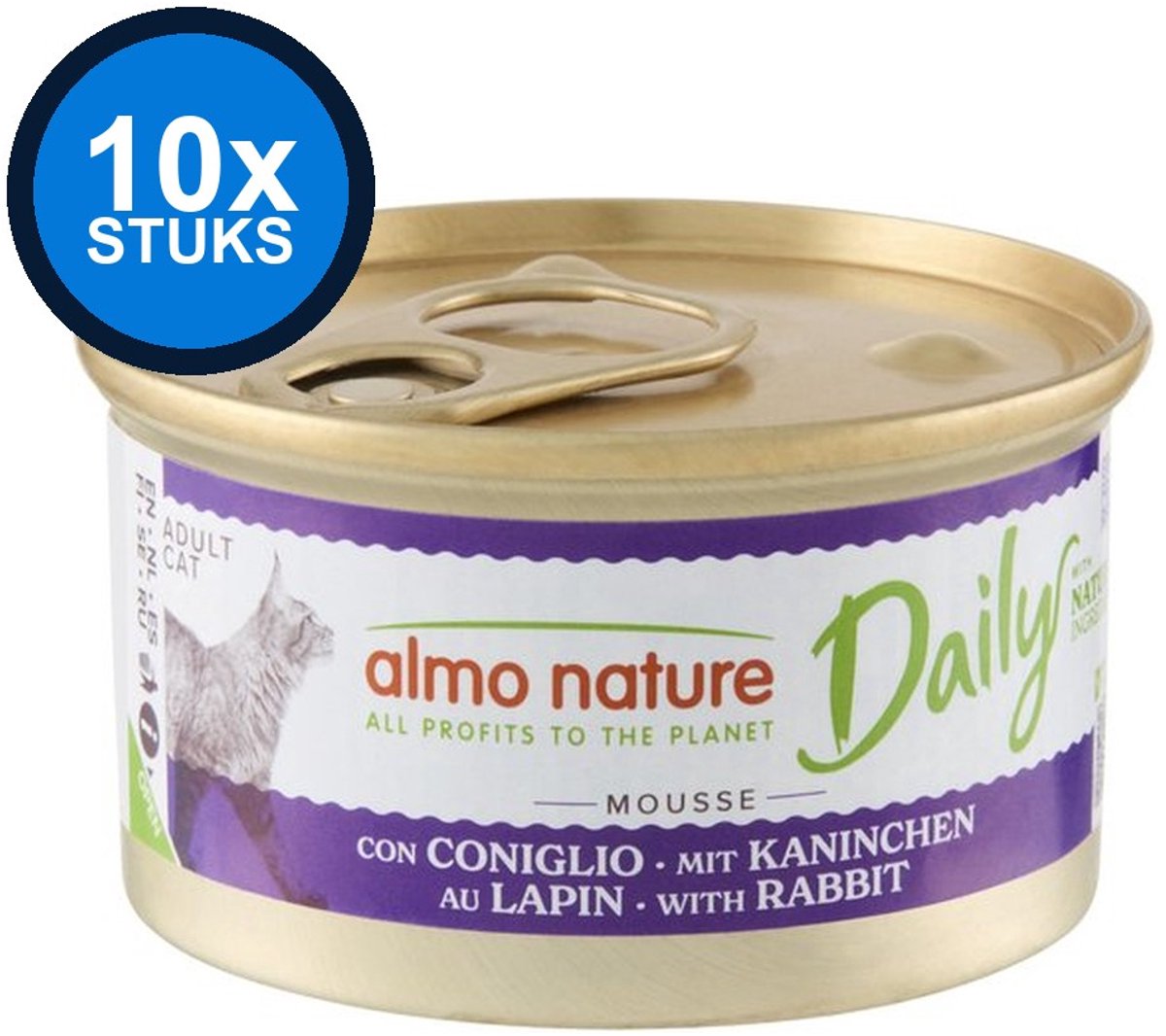 10x Almo Nature Daily Mousse - Konijn - Kattenvoer Natvoer - 85g