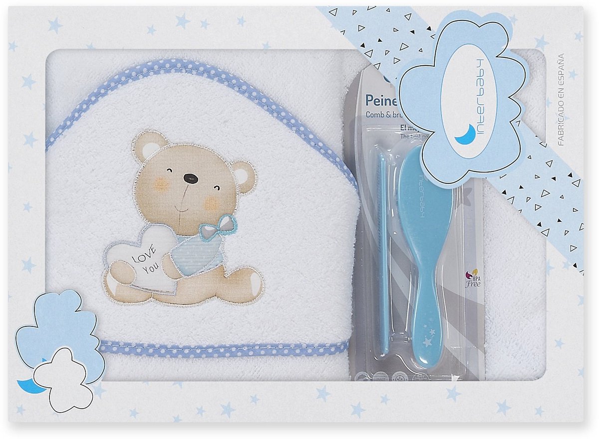 Elzusha - Baby Badjas Set met Kam en Borstel in Wit en Blauw