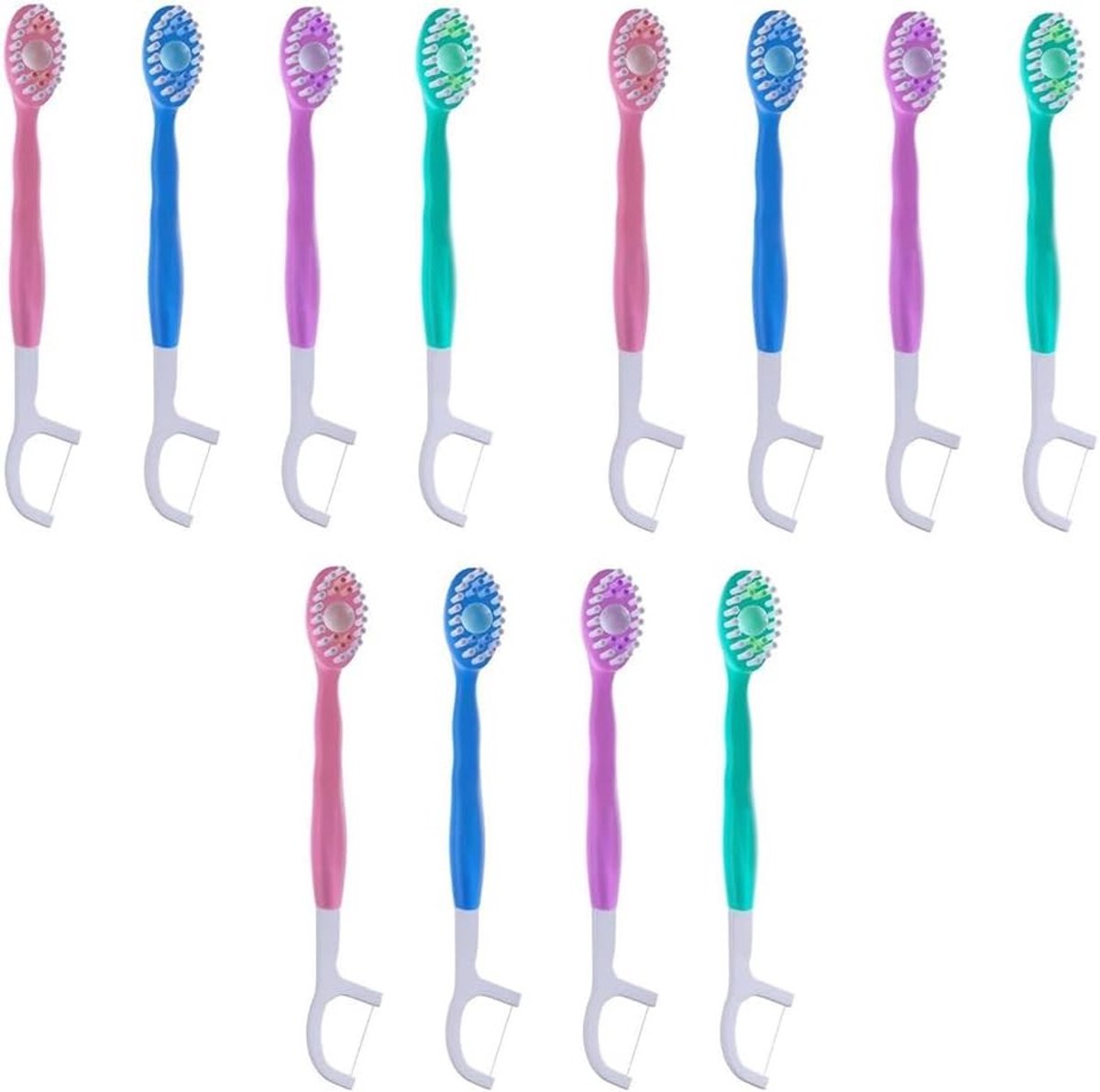 Set van 12 Mini Reisetandenborstels met Geïntegreerde Tandpasta, Vers Munt, 5-in-1 Set met Tongschraper en Tanddraad, Draagbare Mondverzorging voor Onderweg, Ideaal voor Vakanties en Kampeertochten
