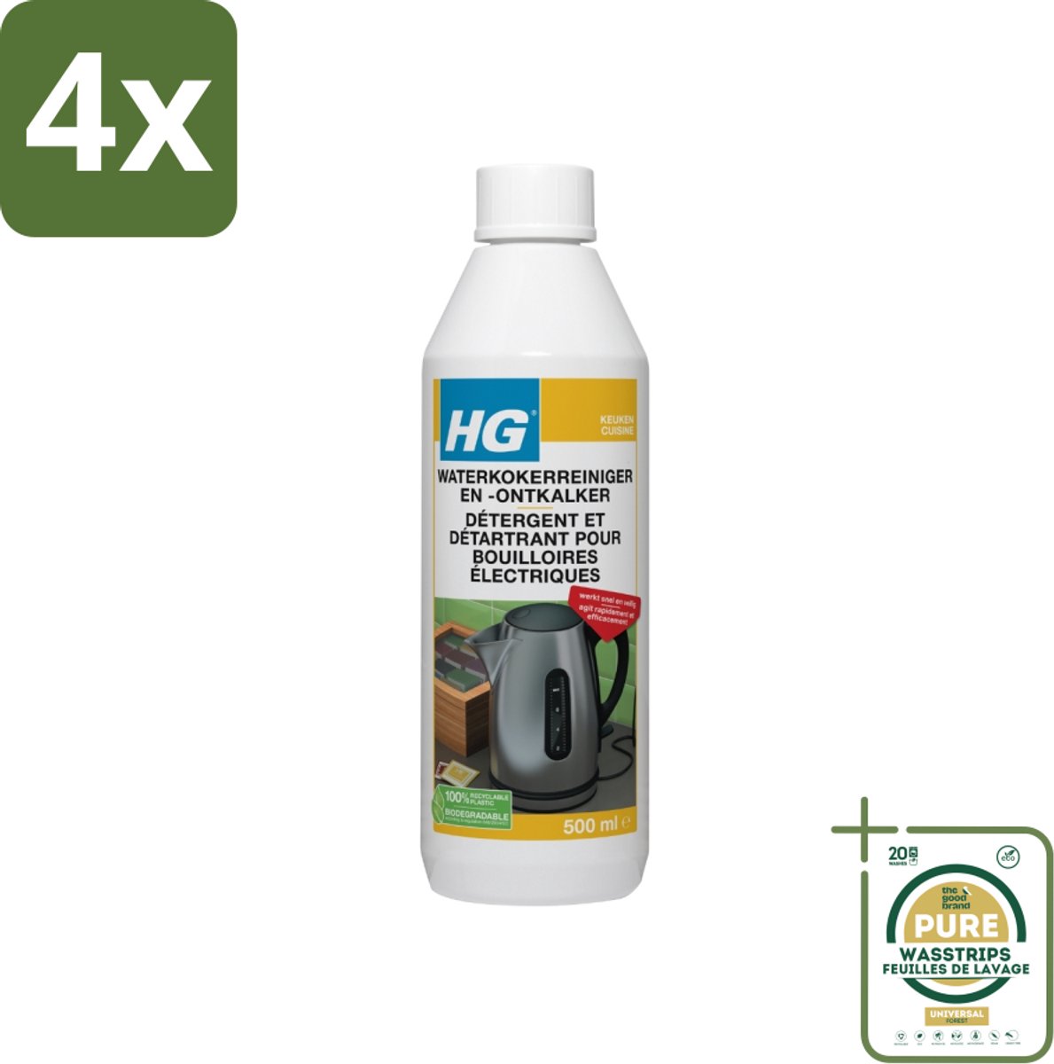 HG Waterkokerreiniger En -ontkalker 500 ml - Voordeelverpakking - 4 stuks - Kalkaanslag verwijderen - Waterkoker schoonmaken