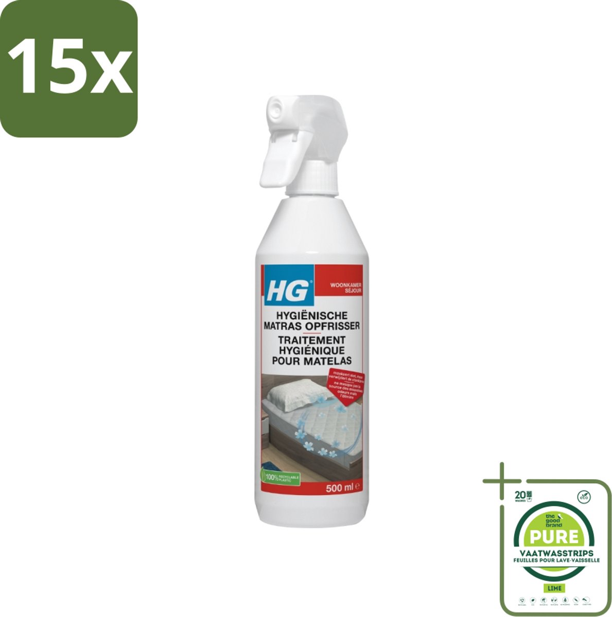 15 x HG Matrasopfrisser 500 ml - Grootverpakking - Matras Opfrisser - Matras Reiniger - Geurverwijderaar Matras - Hygiënische Matras - Matras Schoonmaken