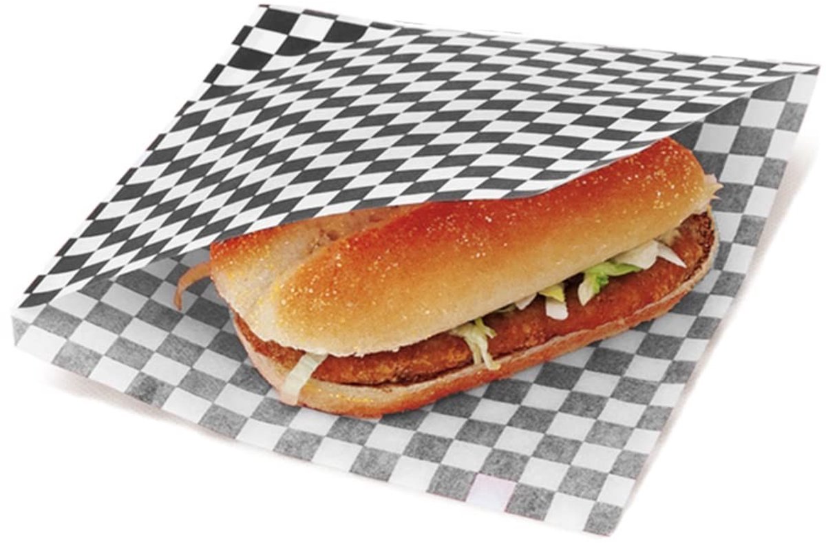 Elzusha - Papieren hamburgerzakken 19x17cm - Voedselbestendig met zwart-wit geruit patroon