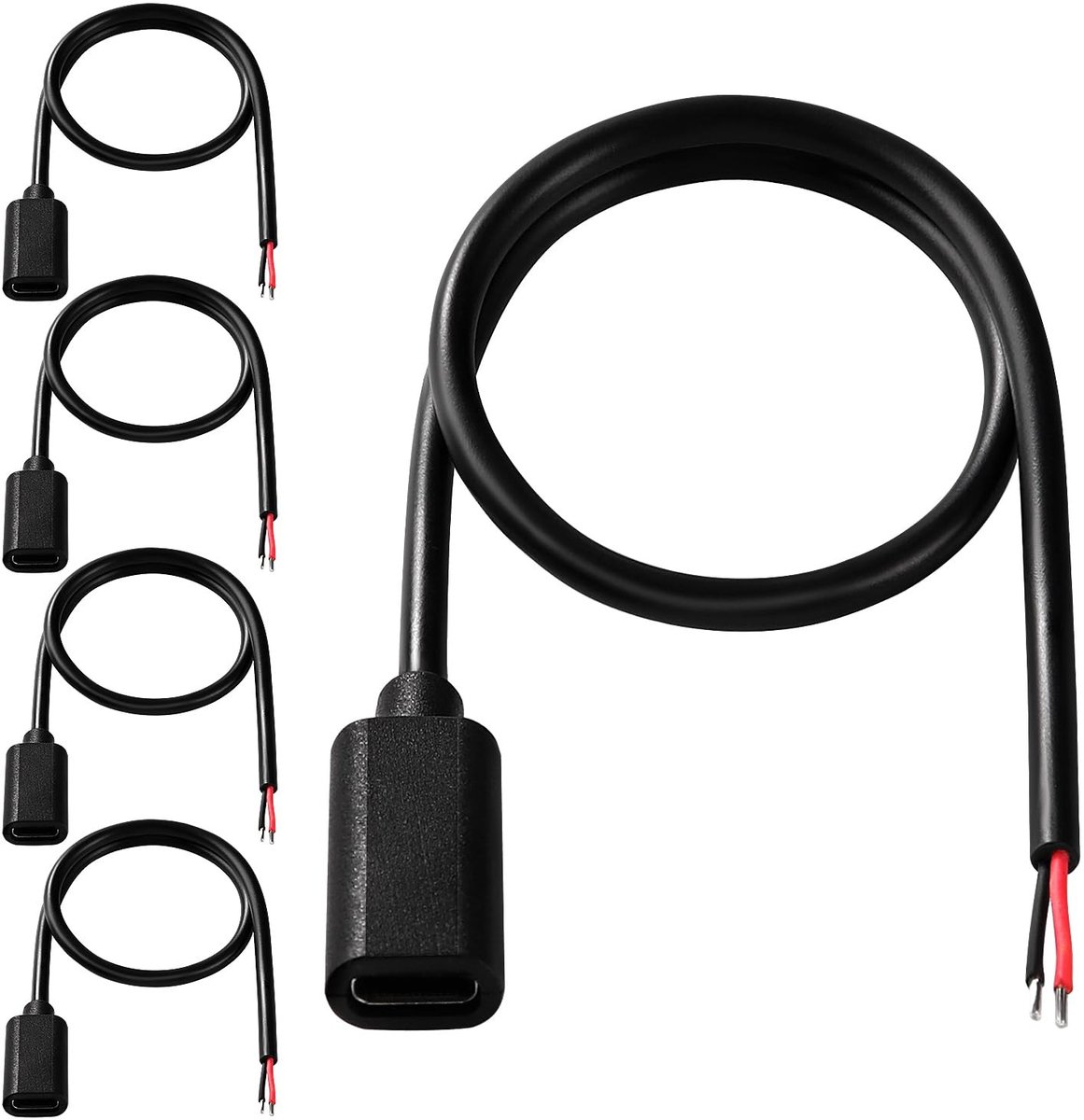 Elzusha - Set van 5 USB Type-C Pigtail Stroomkabels 30 cm