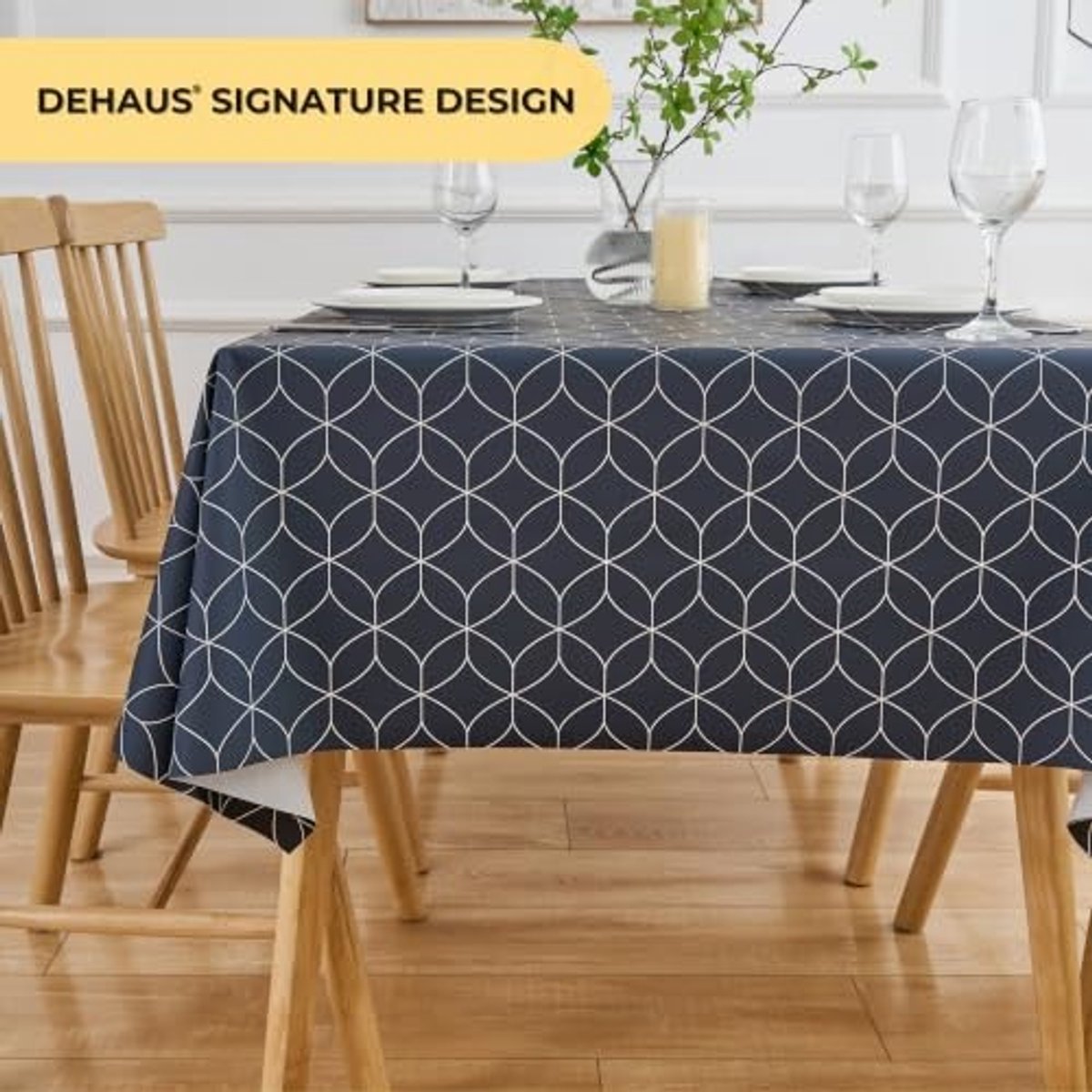 Elzusha - Geo Flow PVC Tafelkleed in Donkerblauw, 250 x 140 cm