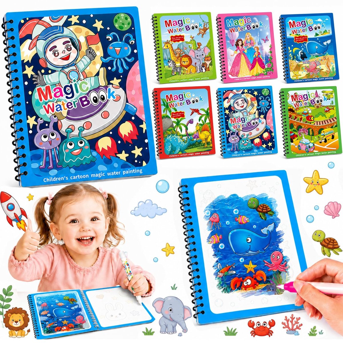 Elzusha - Set van 6 Herbruikbare Magische Schilderboeken voor Kinderen