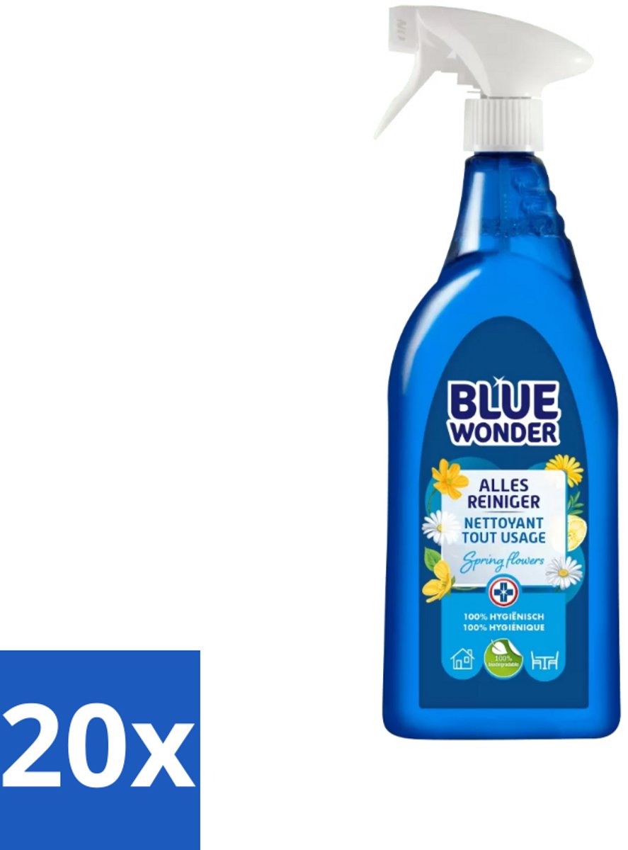 20 x Blue Wonder - Allesreiniger - Lente Bloemen - Hygiënisch - Biologisch Afbreekbaar - 750 ml - Allesreiniger - Reinigings Spray - Lentegeur - Natuurlijke Reiniger - Biologisch Afbreekbaar