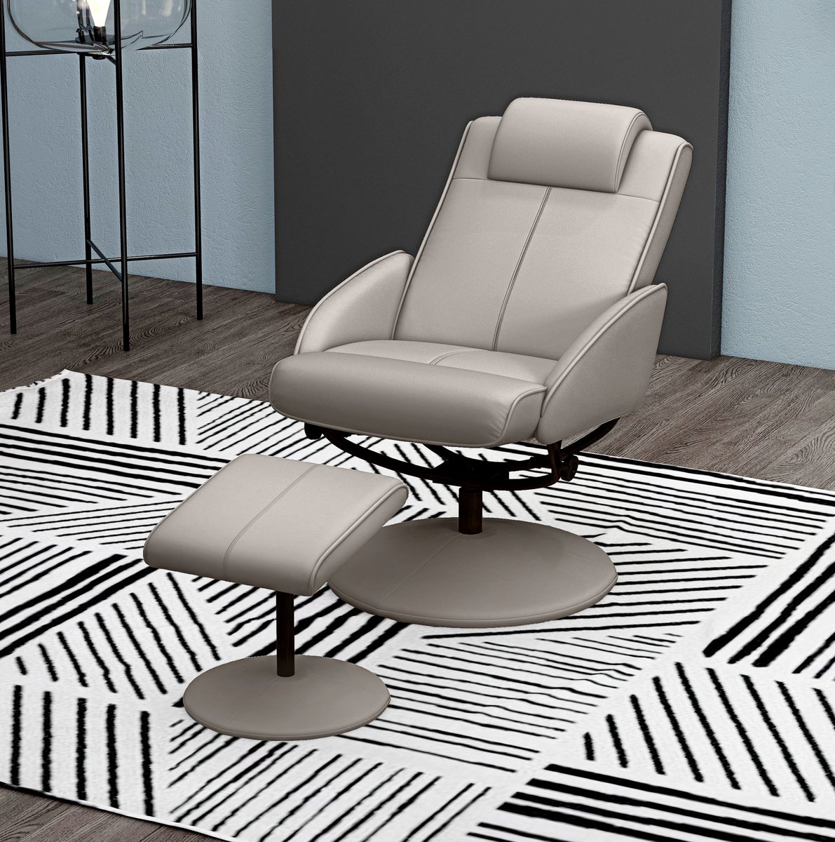 REDOM - Relaxfauteuil - 360° draaibaar - Verstelbare rugleuning - Met voetensteun - Design - Woonkamer - Kunstleer - Grijs - 78 x 67 x 98 cm