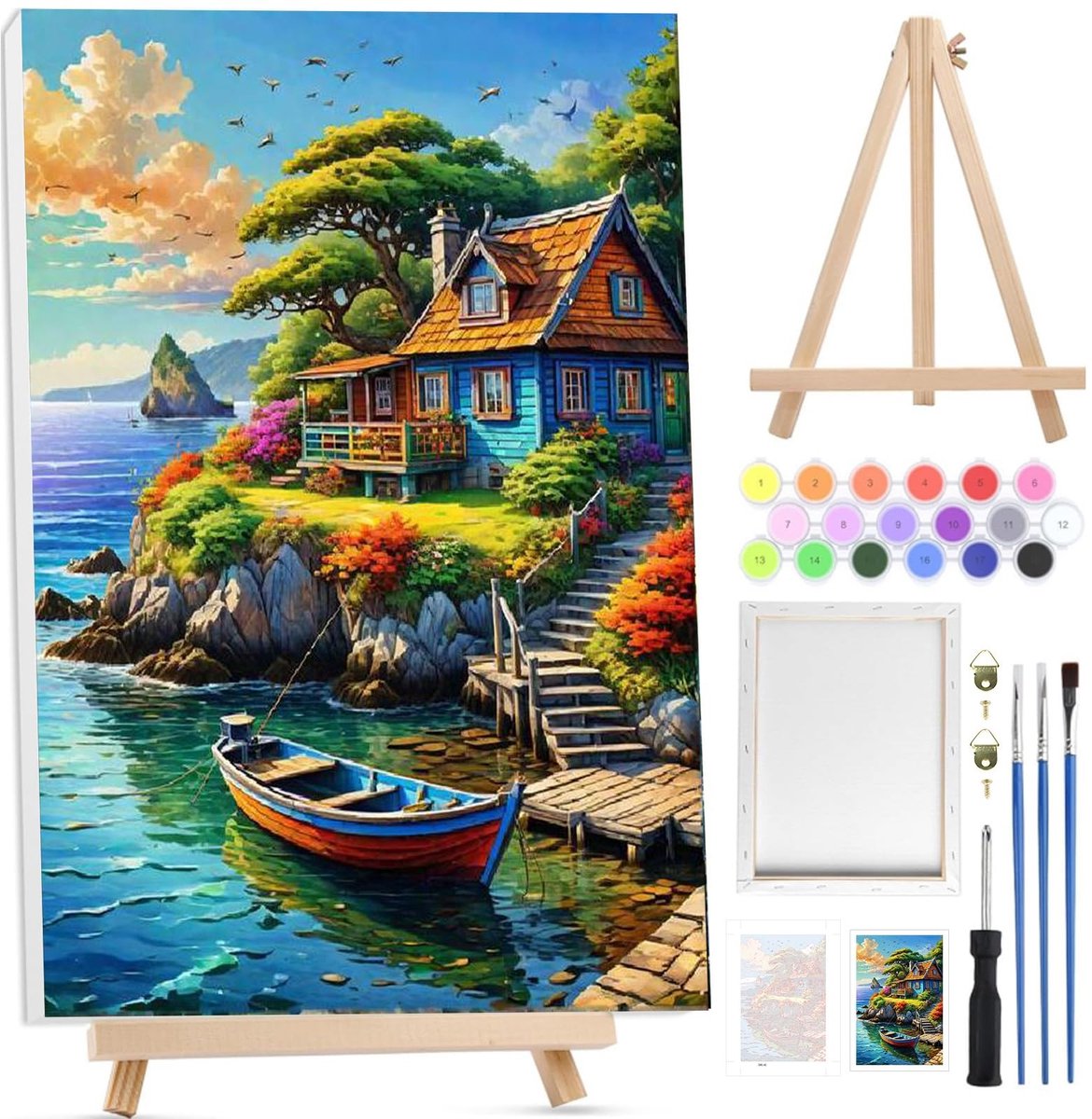 Elzusha - Schilderen op Nummer Set - Zeelandschap met Houten Lijst