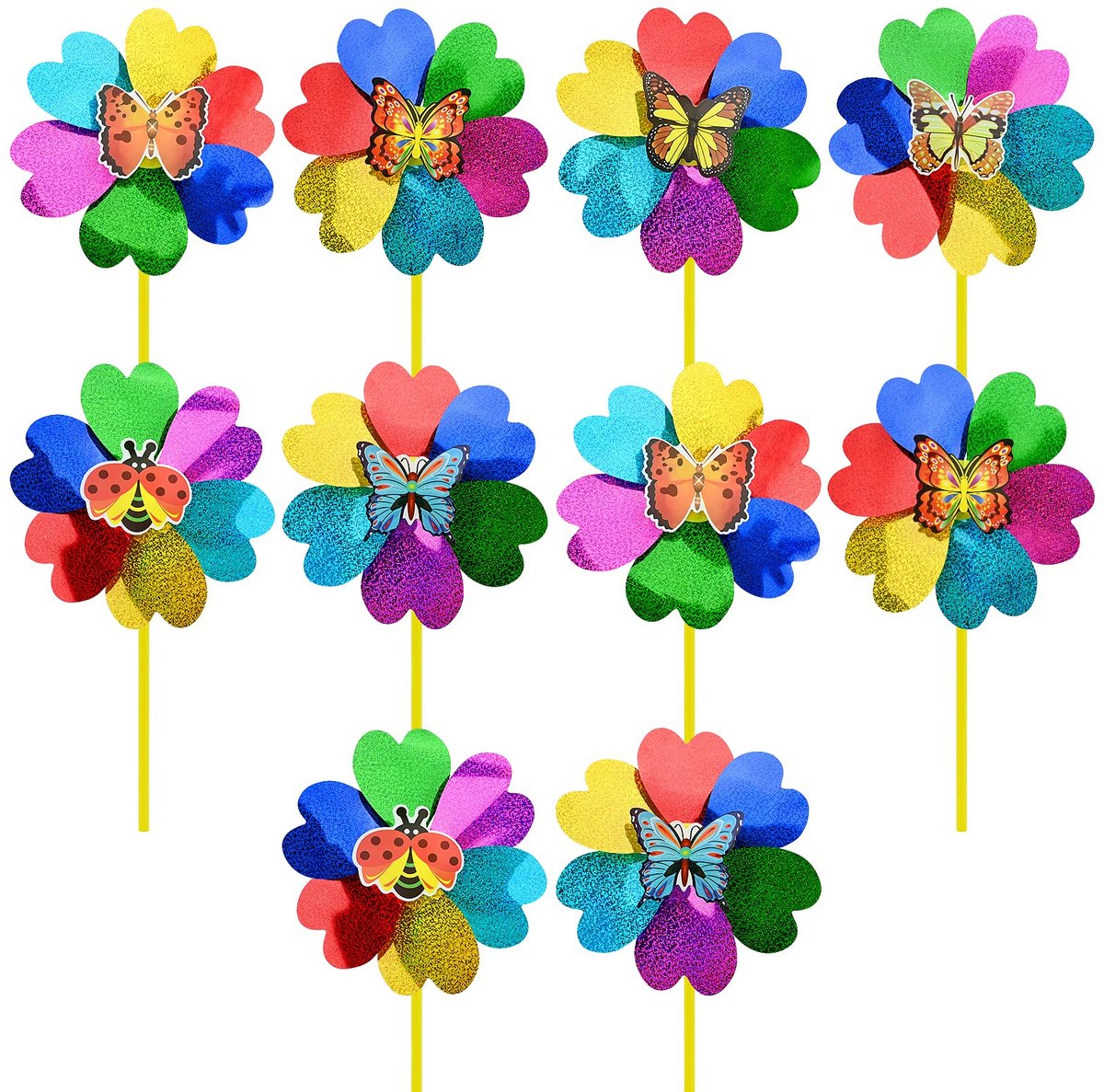10 stuks kunststof regenboog windmolen kleurrijke bloem windspinners tuin kinderspeelgoed windmolen kunststof - ShopVlot