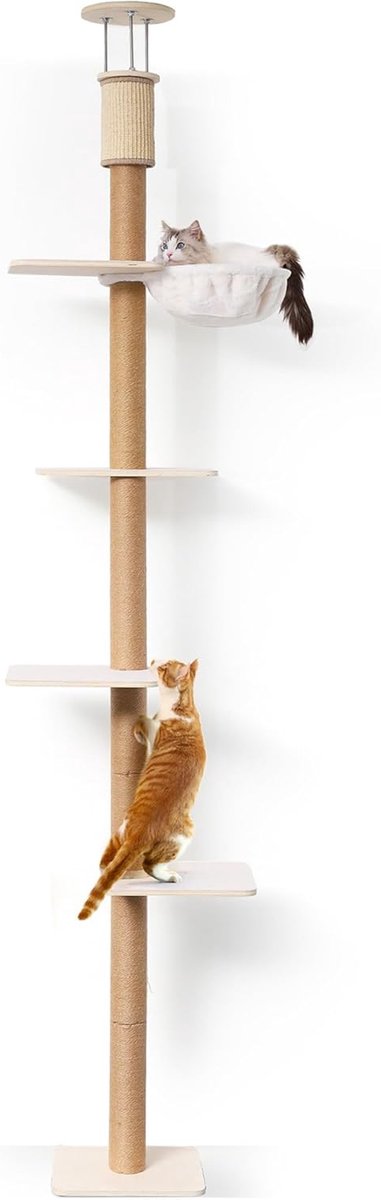 Kattenkrabpaal - Klimmeubel - Spelen en rusten - Verstelbaar tot plafond - 250-274 cm - Beige