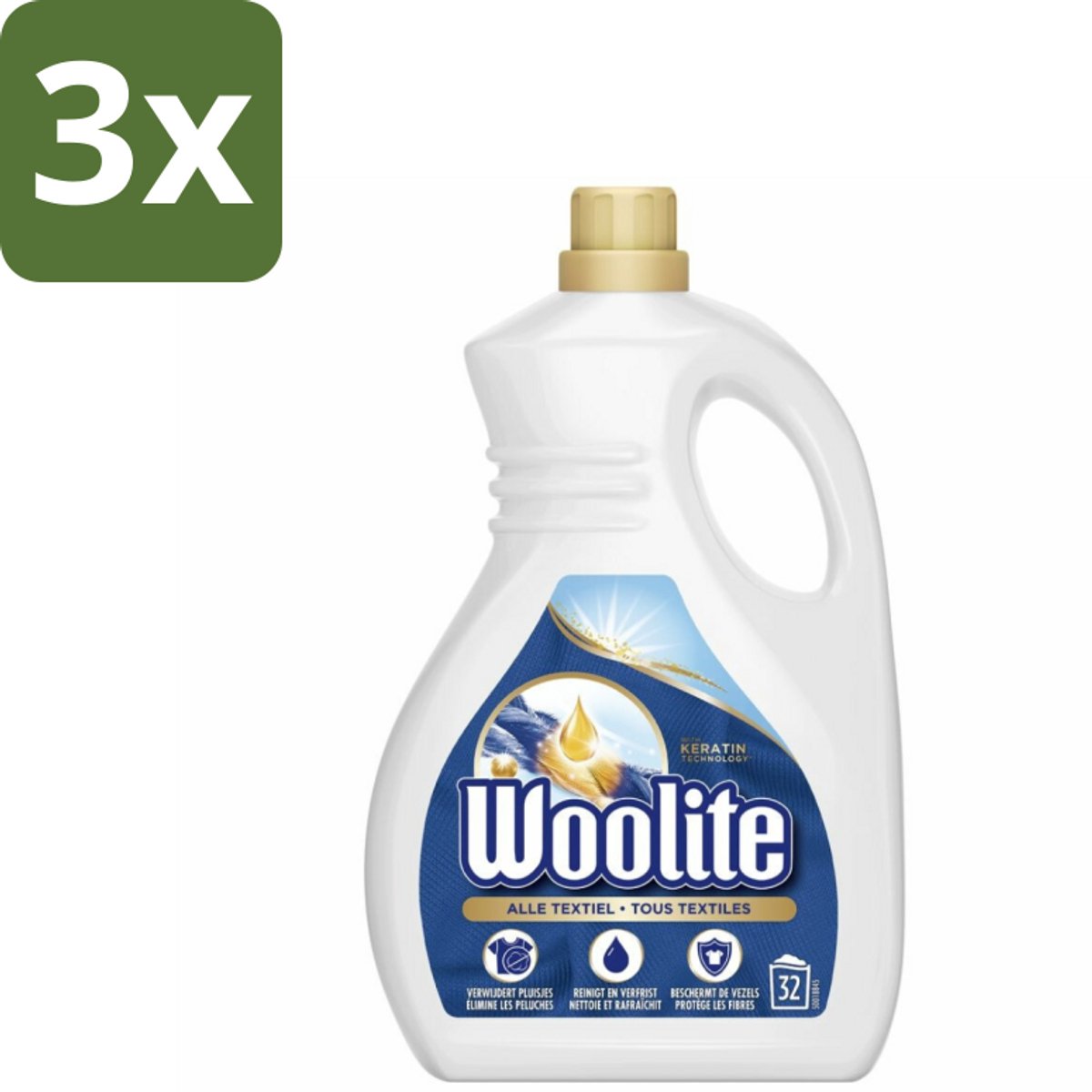 3 x Woolite Textile - Vloeibaar Wasmiddel - Met Keratine - Textiel Was - 32 Wasbeurten - 1,9L - Textiel Wasmiddel - Keratine Wasmiddel - Wasmiddel Voor Kleding - Wasmiddel Voor Textiel - Wasmiddel Met Keratine