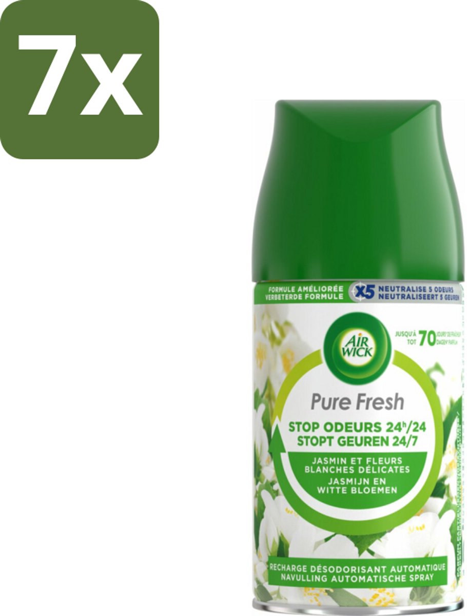 7 x Air Wick Freshmatic - Luchtverfrisser Navulling - Pure Jasmijn & Witte Bloemen - 250ml - Luchtverfrisser - Geurverspreider - Jasmijn Geur - Witte Bloemen Geur - Geurintensiteit
