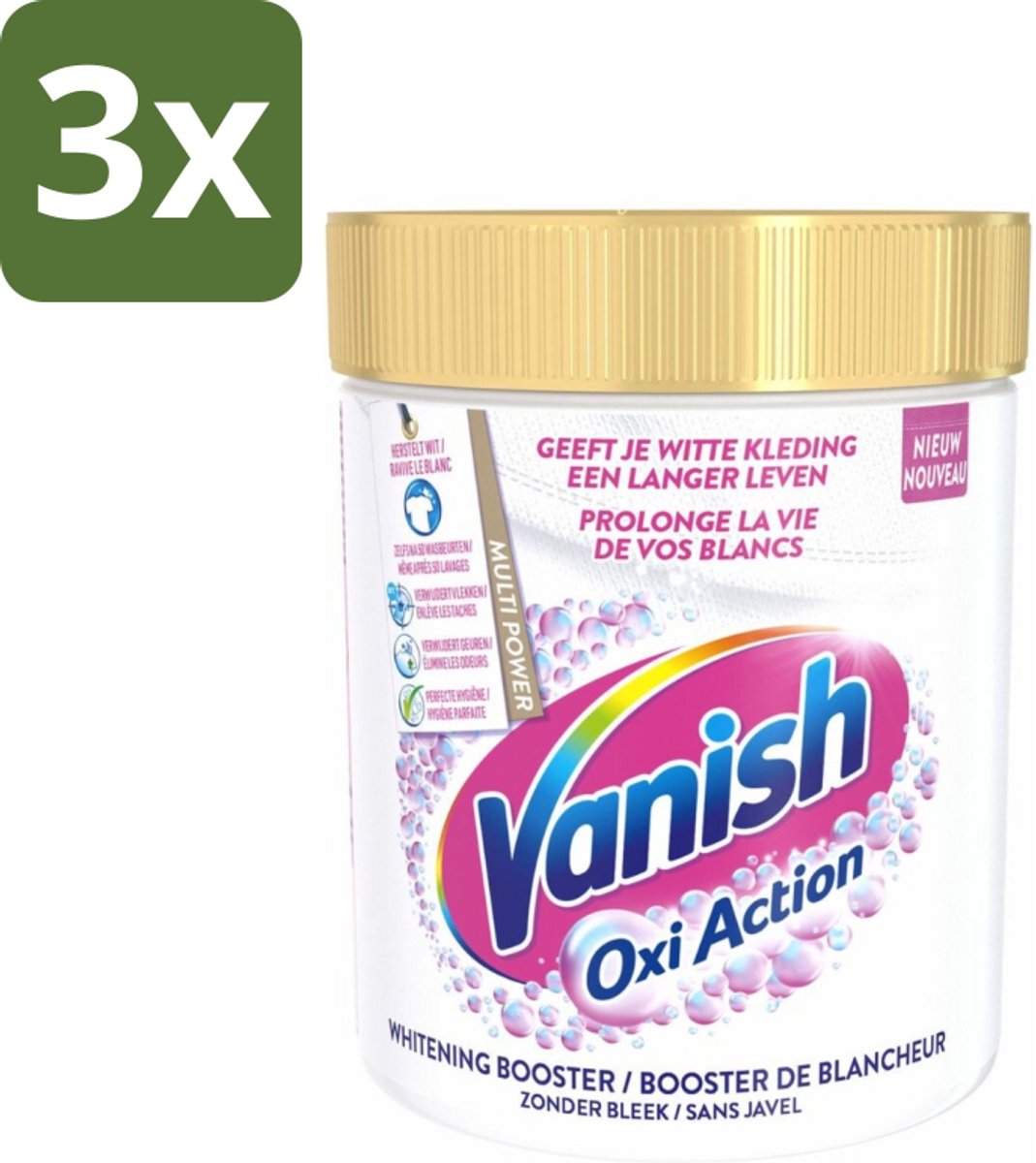 3 x Vanish Oxi Action - Vlekkenverwijderaar Poeder - Zonder Bleek - Witte Was - 550 Gram - Vlekkenverwijderaar - Witte Was - Bleekvrije Was - Wasmiddel - Wasgeleid