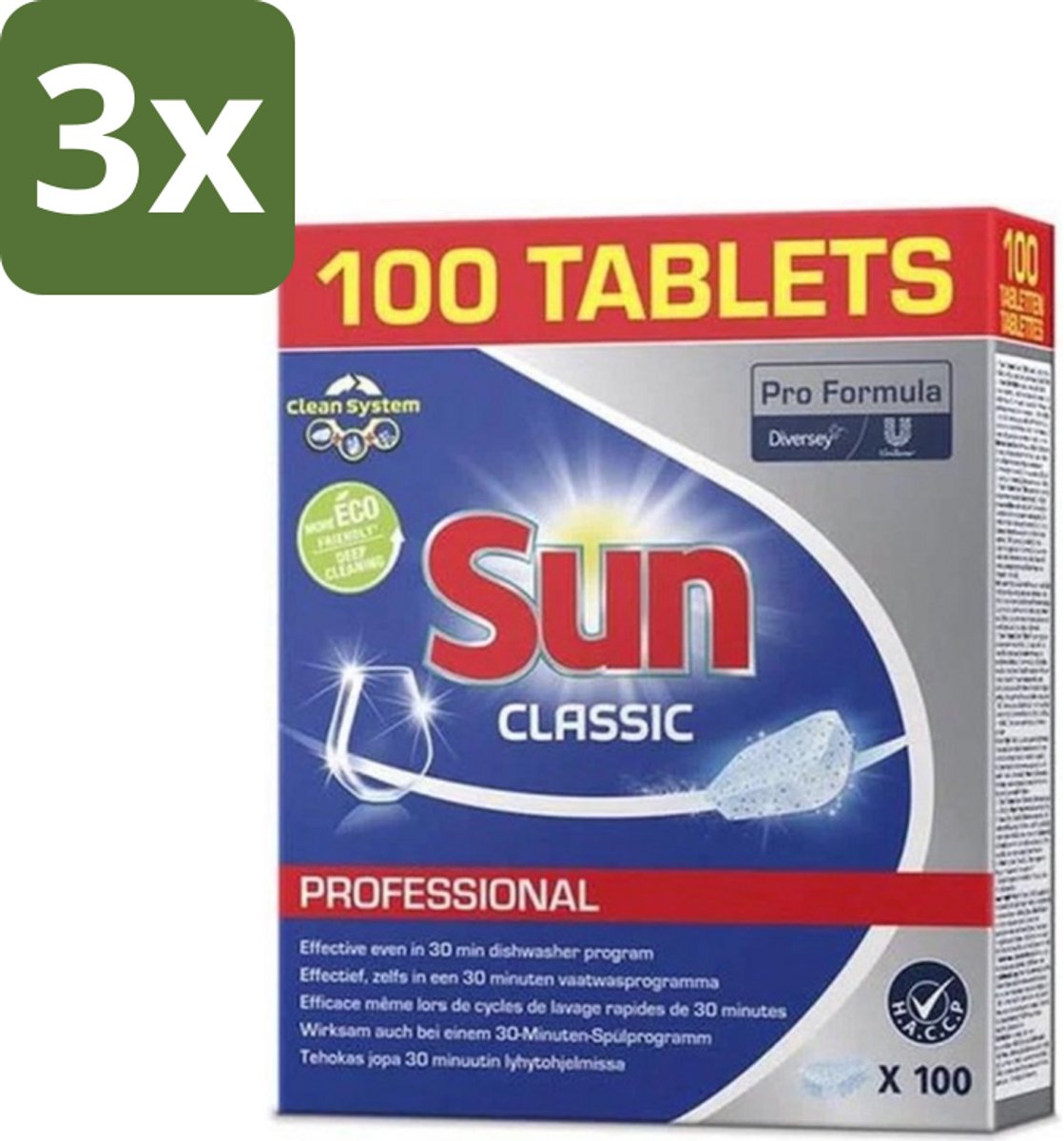 3 x Sun Classic - Pro Formula - Vaatwastabletten - 100 Tabletten - Vaatwastabletten - Vaatwasser - Reiniging - Vlekken Verwijderen - Kalkaanslag