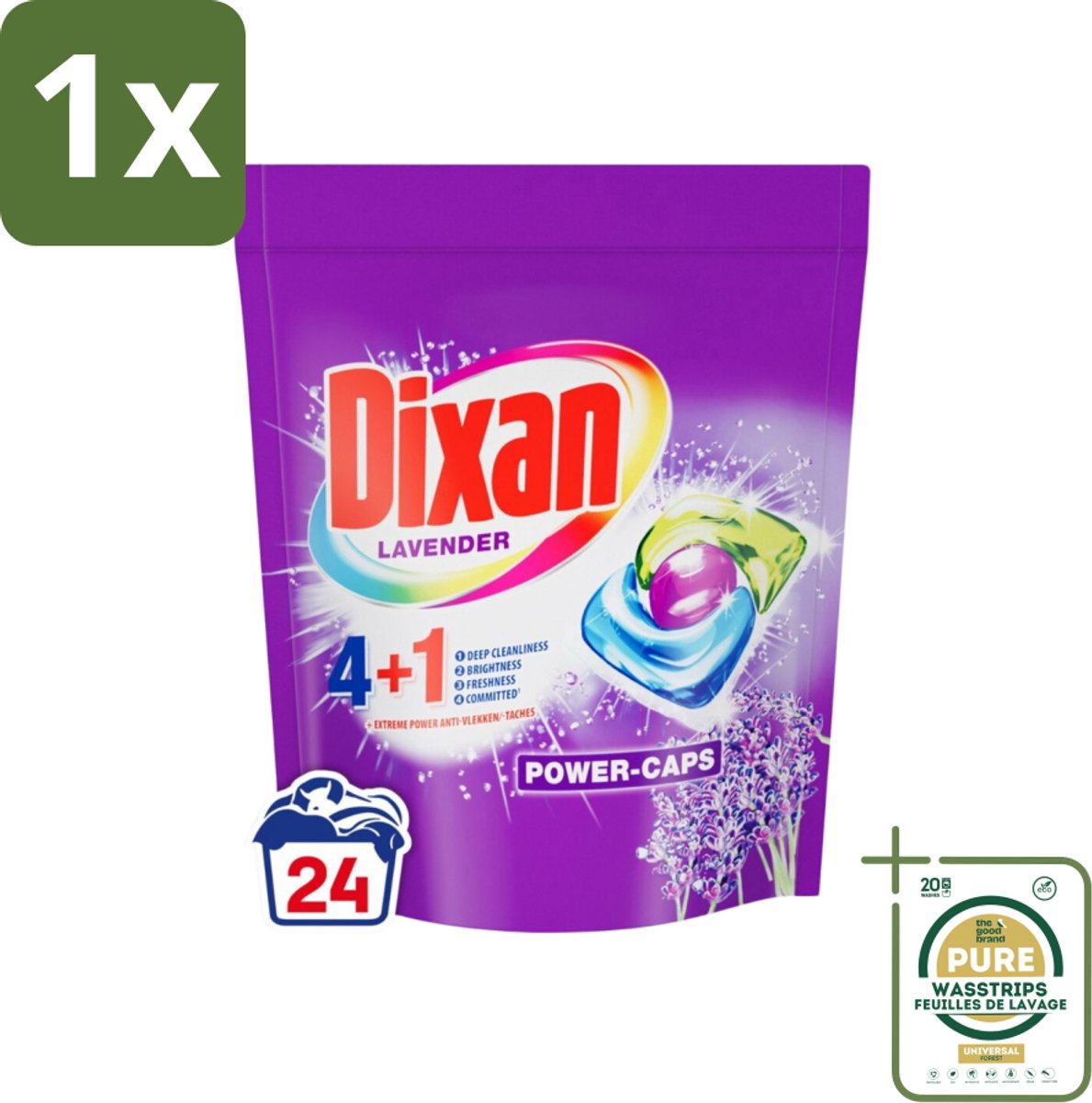 1 x Dixan Power Caps - Wasmiddelcapsules en Vlekverwijderaar - Extreme Power - Gekleurde Was - Lavendel - 24 Wasbeurten- Wasmiddelcapsules - Vlekverwijderaar - Gekleurde Was - Lavendel - Wasbeurt