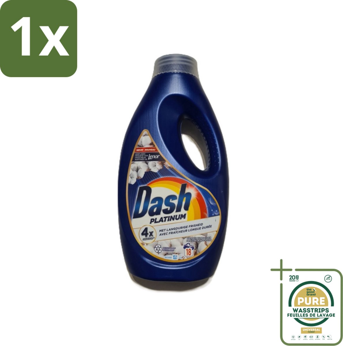 1 x Dash Platinum - Lenor Collectie - Vloeibaar Wasmiddel - Witte en Gekleurde Was - 18 Wasbeurten- Wasmiddel - Wasmiddel Vloeibaar - Wasmiddel Katoen - Wasmiddel Frisheid - Wasmiddel Langdurige Frisheid