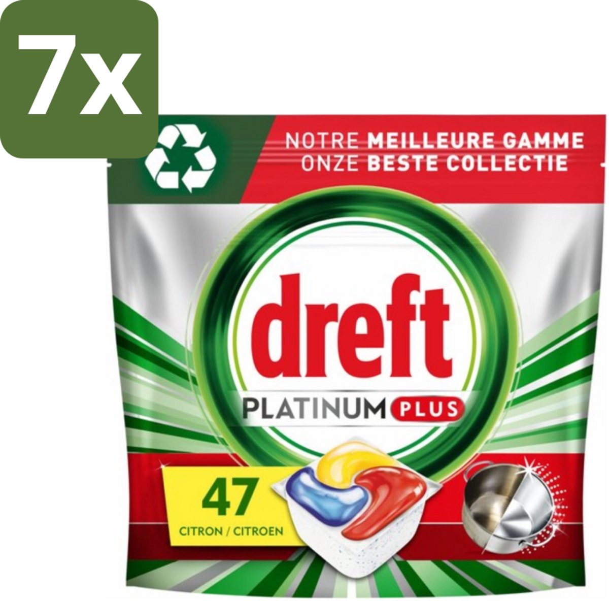 7 x Dreft Platinum Plus - All In One - Vaatwascapsules - Anti-Matt Technologie - Citroen - 47 Afwasbeurten - Vaatwasmiddel - Vaatwascapsule - Vaatwasmiddel Capsule - Vaatwasmiddel 71 Wasbeurten - Vaatwasmiddel Voor Glaswerk