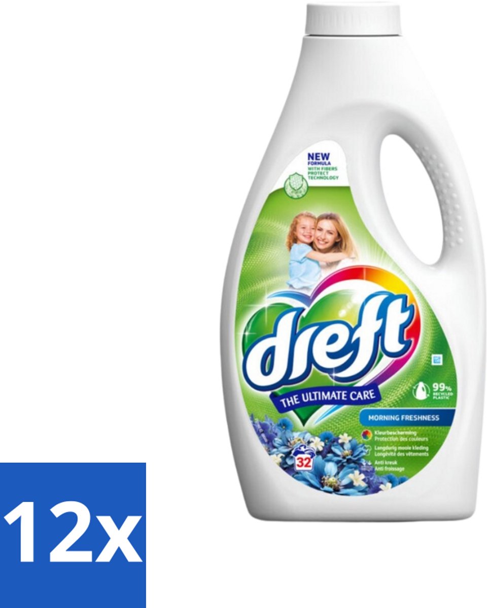 12 x Dreft Vloeibaar Wasmiddel Ochtendfris 32 Wasbeurten 1,4 liter - Wasmiddel - Gekleurde Was - Wasverzachter - Frisse Geur - Kleurbescherming