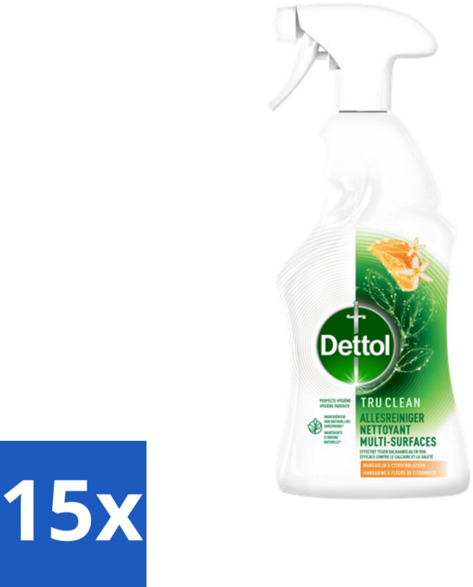 15 x Dettol Allesreiniger Spray Mandarijn & Citroenbloesem 500 ml - Allesreiniger - Reinigen - Kalkaanslag - Vuil - Natuurlijke Ingrediënten