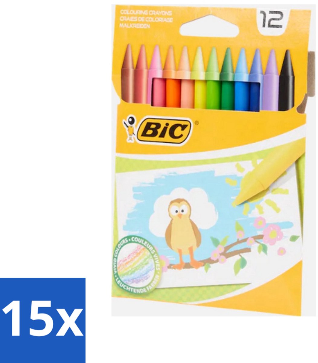 15 x BIC - Waskrijt - Diverse Kleuren - 12 Krijtjes - Waskrijt - Kleurkrijt - Creatief Schrijven - Tekenen - Kleurrijke Krijtjes