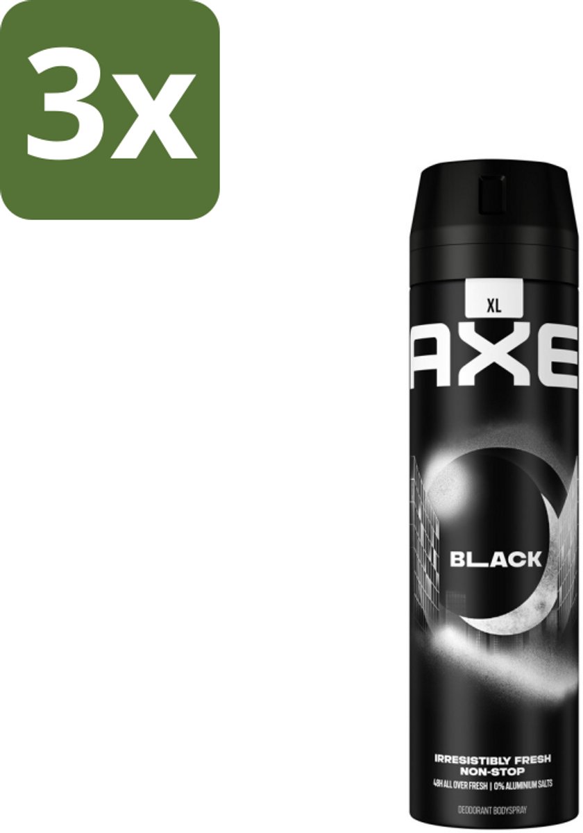 3 x Axe XL - Deodorant Bodyspray - 48hrs Fresh - Black - Frozen Pear & Cedarwood - 200 ml - Deodorant - Lichaamsgeur - Frisheid - Bevroren Peer - Cederhout