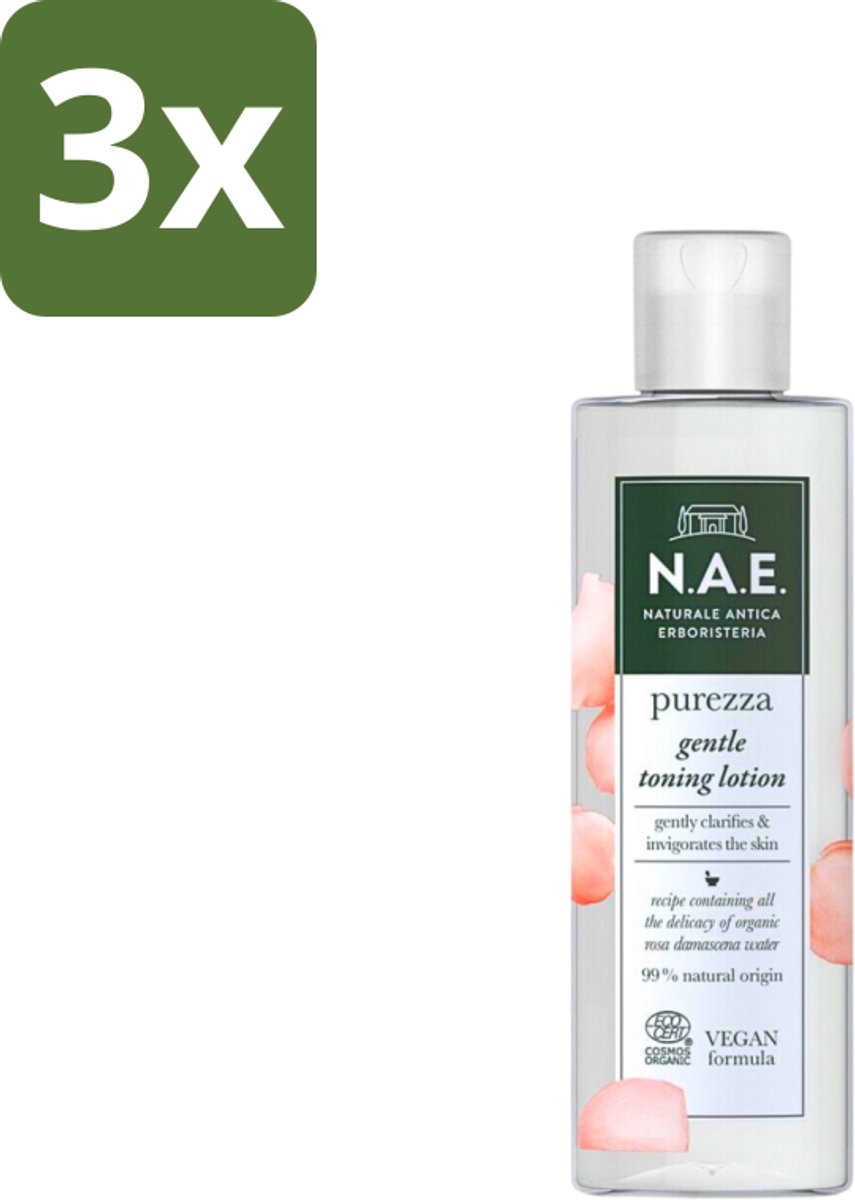 3 x N.A.E. - Toning Lotion - Zuiverend & Hydraterend - Biologisch & Vegan - 200ml - Natuurlijke Huidverzorging - Biologische Toning - Rozenwater - Huidzuivering - Huidhydratatie