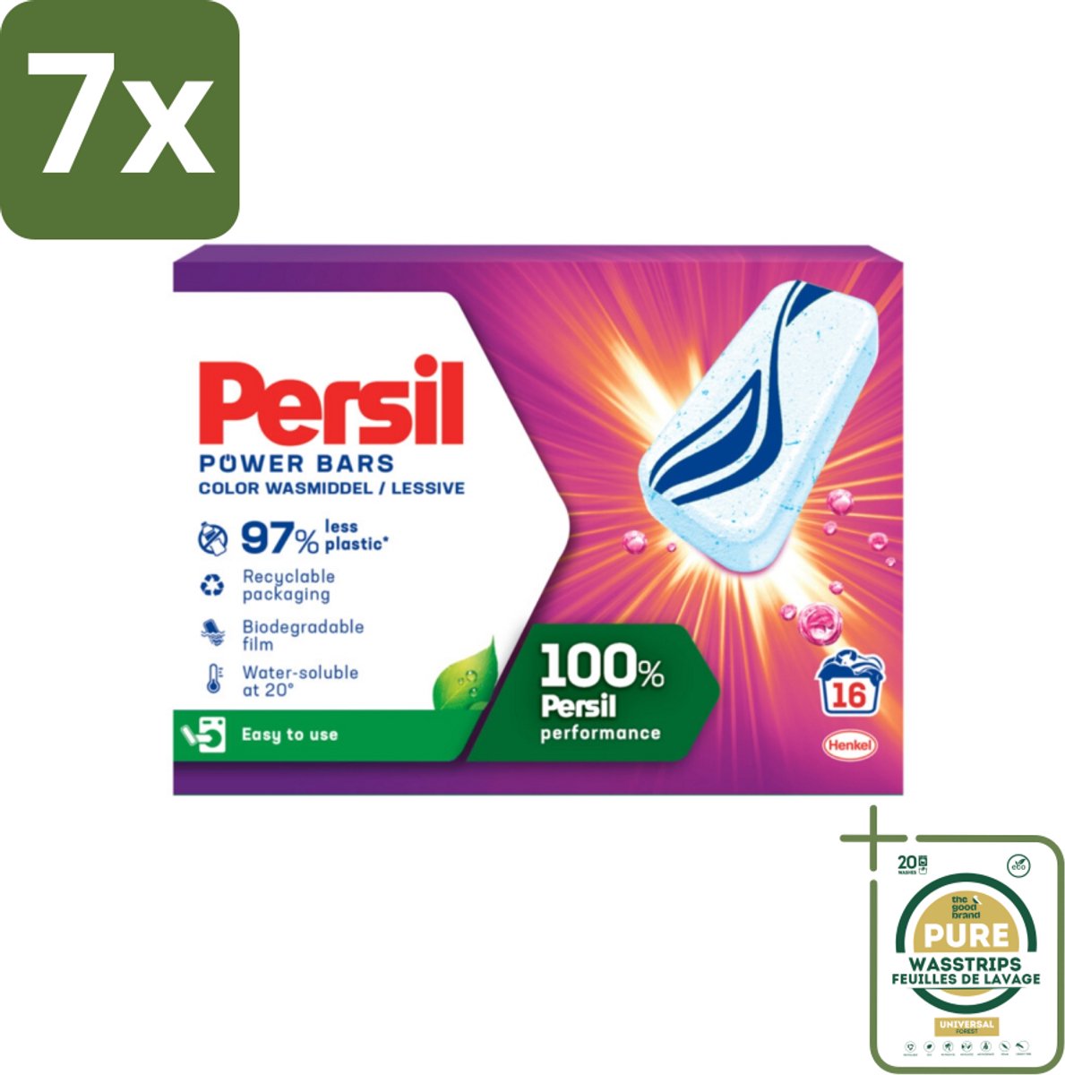 7 x Persil Power Bars - Wasmiddeltabletten - Gekleurde Was - 16 Wasbeurten - Grootverpakking - Wasmiddelbar - Gekleurde Was - Wasmiddel Tabletten - Duurzame Was - Milieuvriendelijke Was